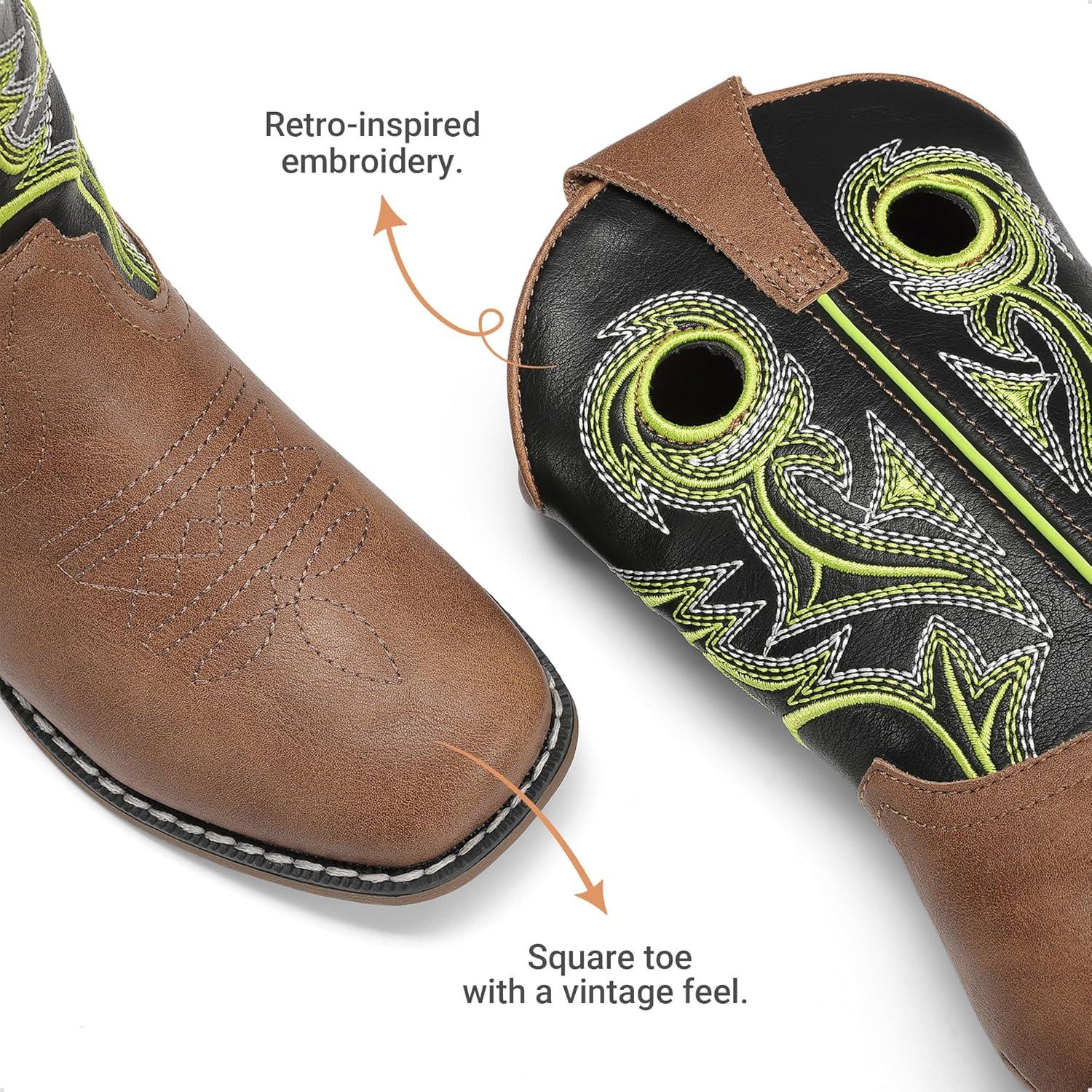 imageDREAM PAIRS Boys Cowboy Boots Kids Classic Western Boots Square Toe Girls Cowgirl Boots for ToddlerLittle KidBig KidBlackTan