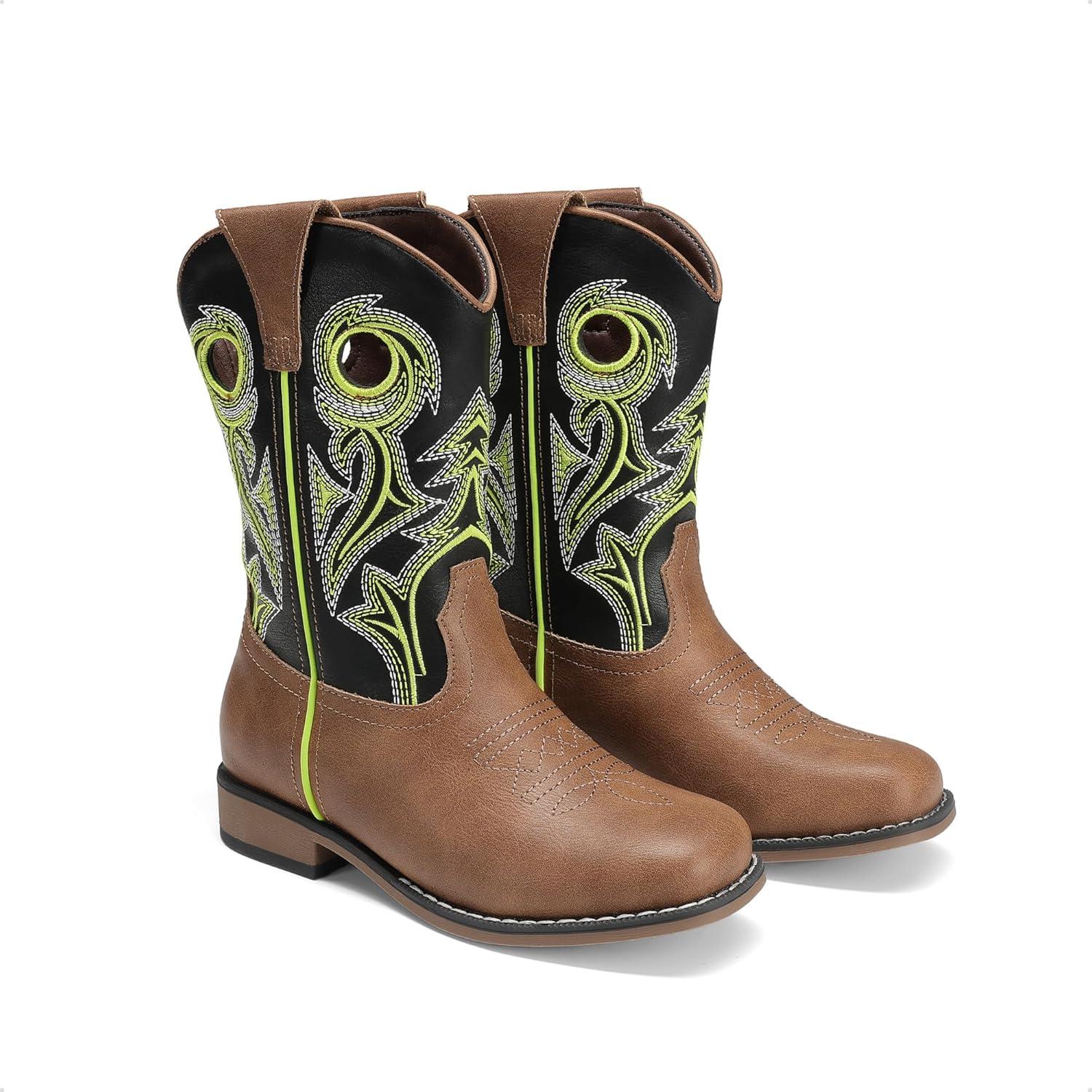 imageDREAM PAIRS Boys Cowboy Boots Kids Classic Western Boots Square Toe Girls Cowgirl Boots for ToddlerLittle KidBig KidBlackTan