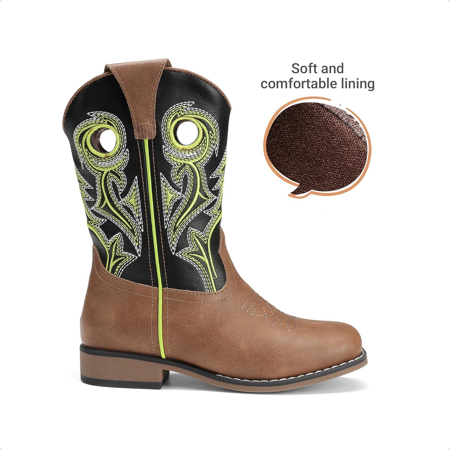 imageDREAM PAIRS Boys Cowboy Boots Kids Classic Western Boots Square Toe Girls Cowgirl Boots for ToddlerLittle KidBig KidBlackTan