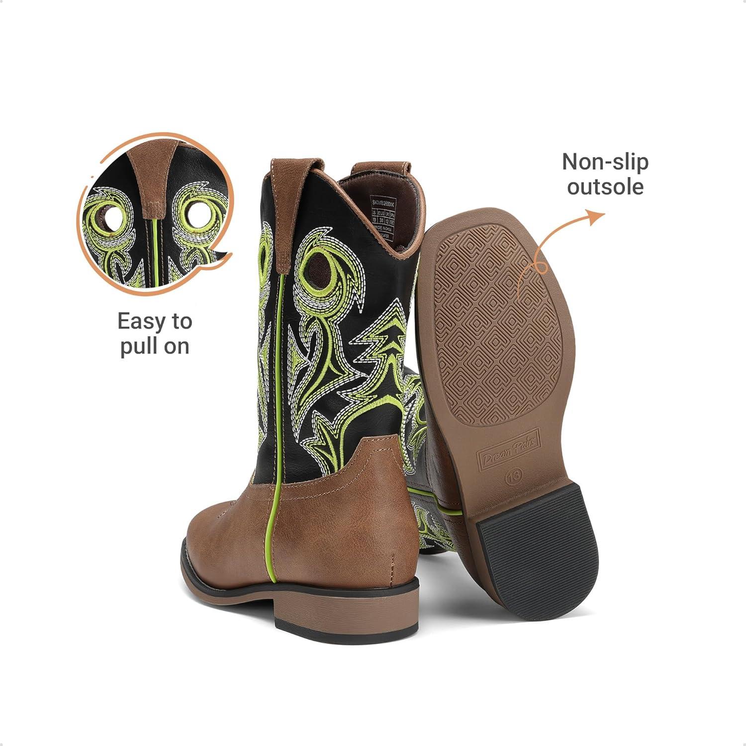imageDREAM PAIRS Boys Cowboy Boots Kids Classic Western Boots Square Toe Girls Cowgirl Boots for ToddlerLittle KidBig KidBlackTan