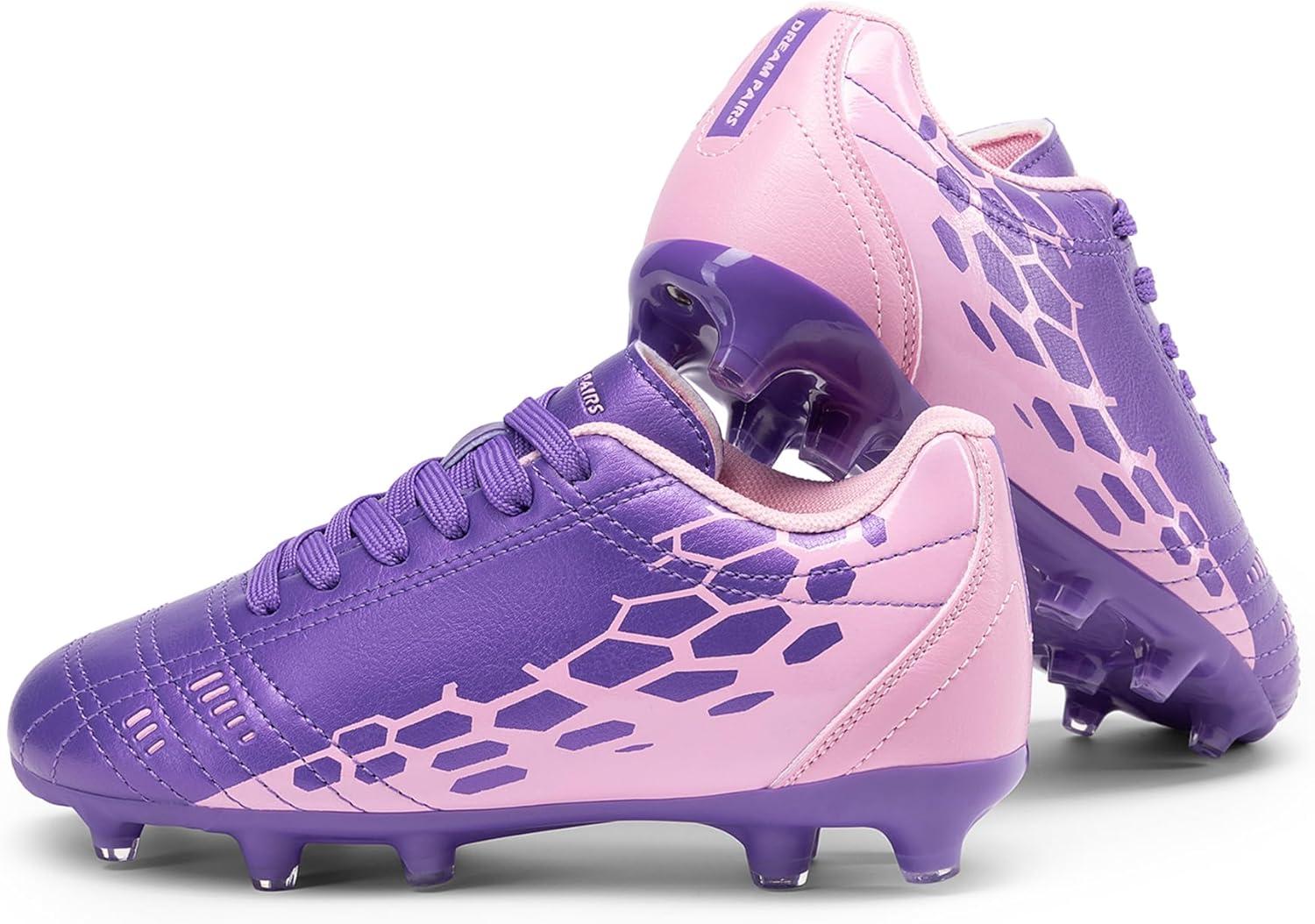 imageDREAM PAIRS Boys Girls Soccer Cleats Youth Firm Groud Outdoor Sport Athletic High Top Football Shoes for LittleBig KidPurplePink