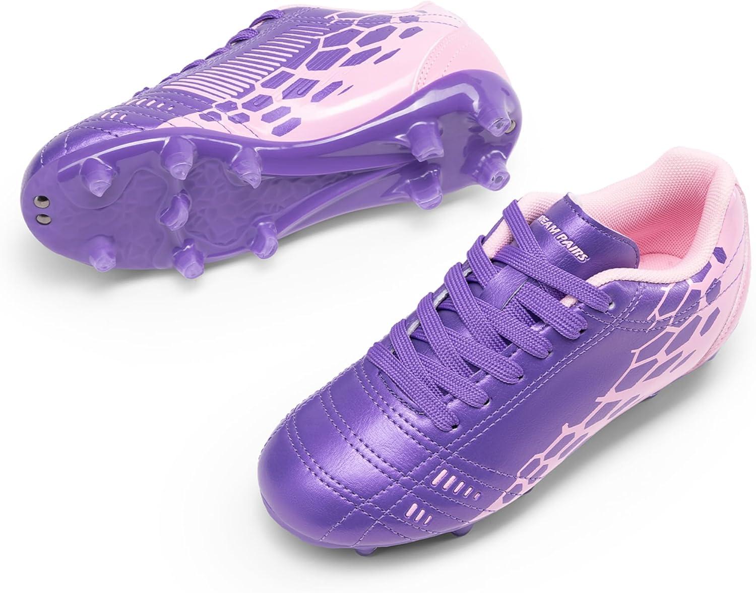 imageDREAM PAIRS Boys Girls Soccer Cleats Youth Firm Groud Outdoor Sport Athletic High Top Football Shoes for LittleBig KidPurplePink