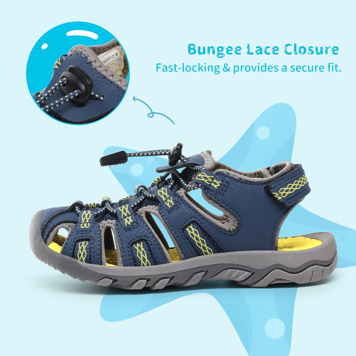 imageDREAM PAIRS Boys Girls Summer Outdoor Athletic Sport Sandals Walking Hiking Hook and Loop Adjustable Multicolor for ToddlerLittleBig KidsDark Blue