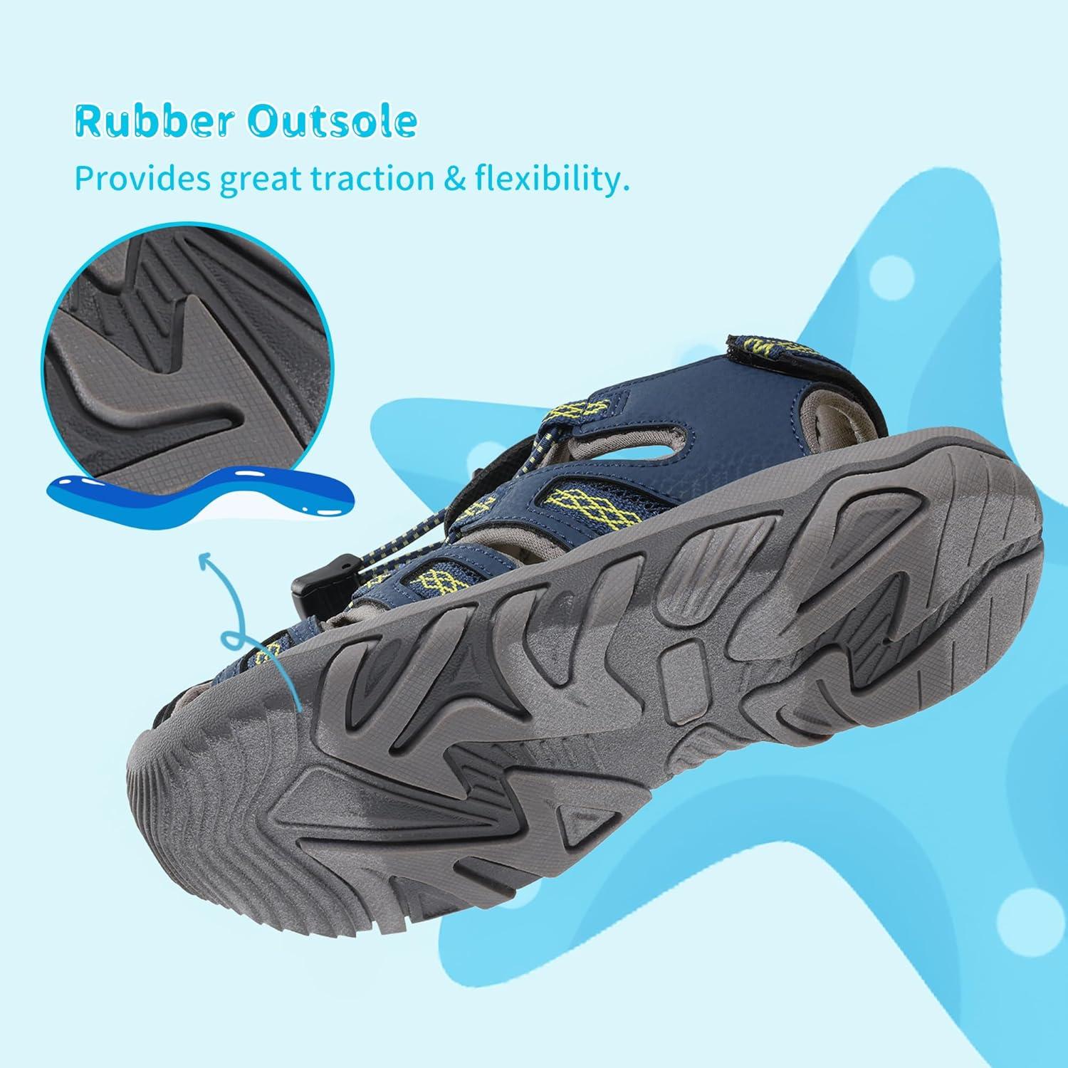 imageDREAM PAIRS Boys Girls Summer Outdoor Athletic Sport Sandals Walking Hiking Hook and Loop Adjustable Multicolor for ToddlerLittleBig KidsDark Blue