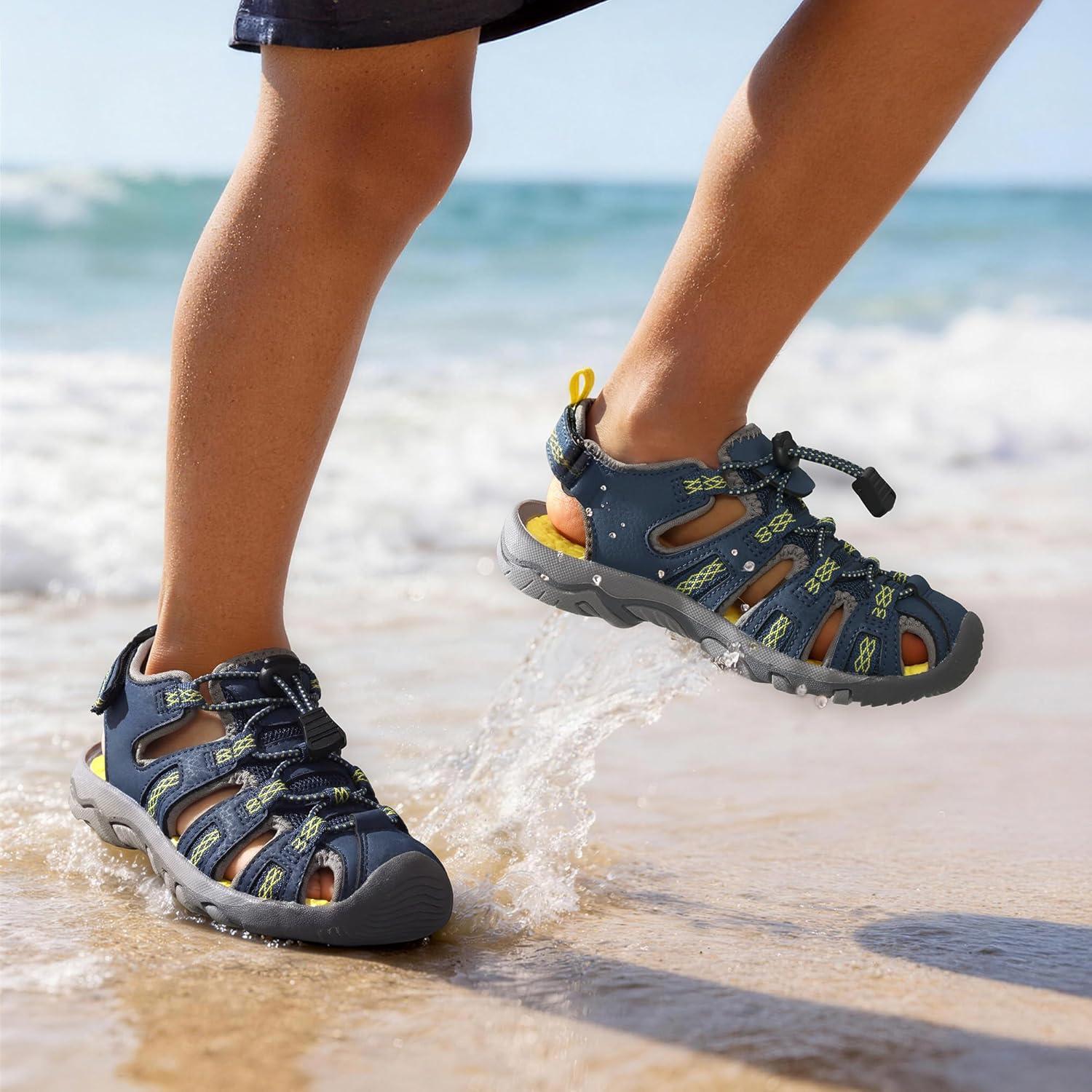 imageDREAM PAIRS Boys Girls Summer Outdoor Athletic Sport Sandals Walking Hiking Hook and Loop Adjustable Multicolor for ToddlerLittleBig KidsDark Blue