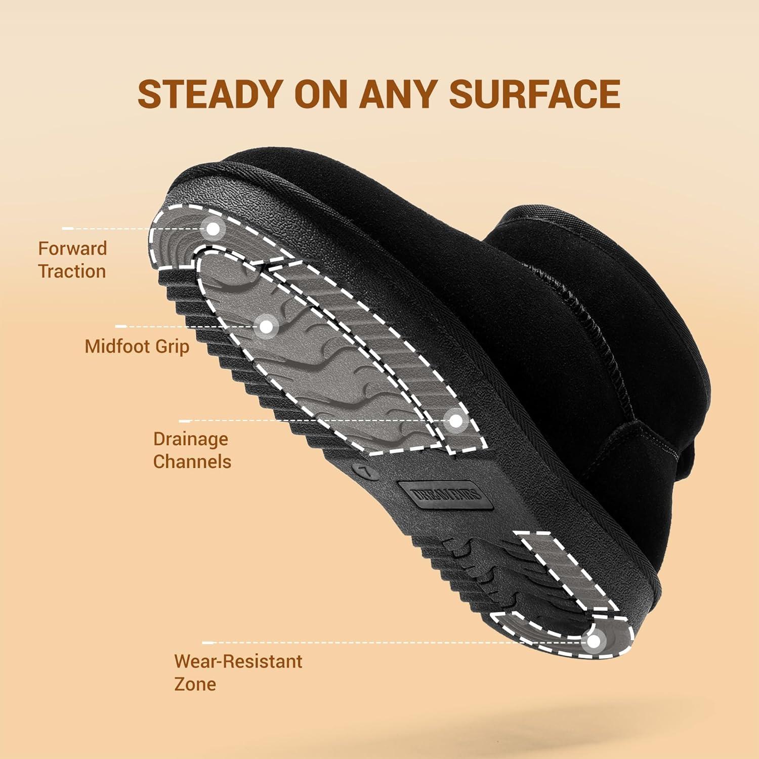 imageDREAM PAIRS Genuine Suede Ankle Winter Mini Boots for Women Slip On Faux Fur Lining Water Resistant Warm Snow Boots Memory Foam Comfort BootiesBlack