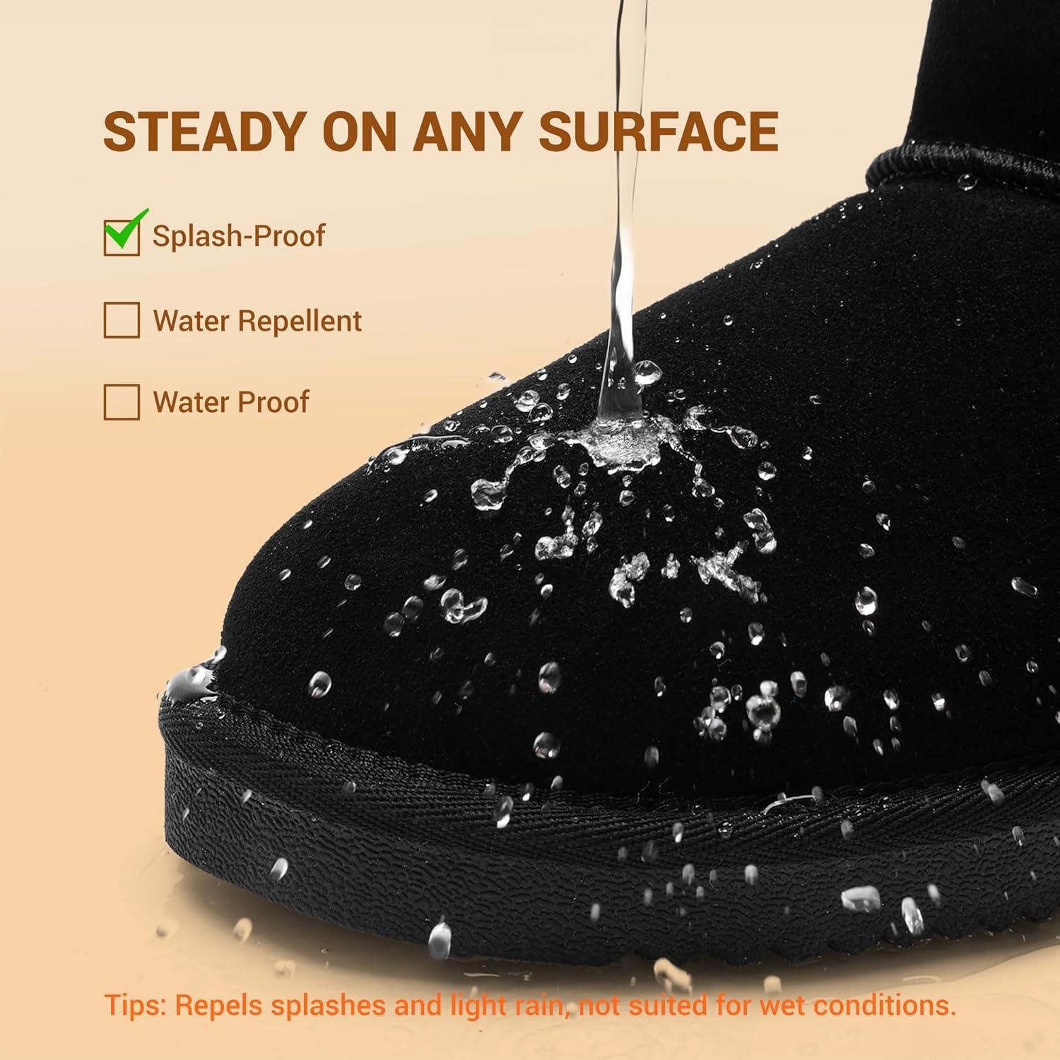 imageDREAM PAIRS Genuine Suede Ankle Winter Mini Boots for Women Slip On Faux Fur Lining Water Resistant Warm Snow Boots Memory Foam Comfort BootiesBlack