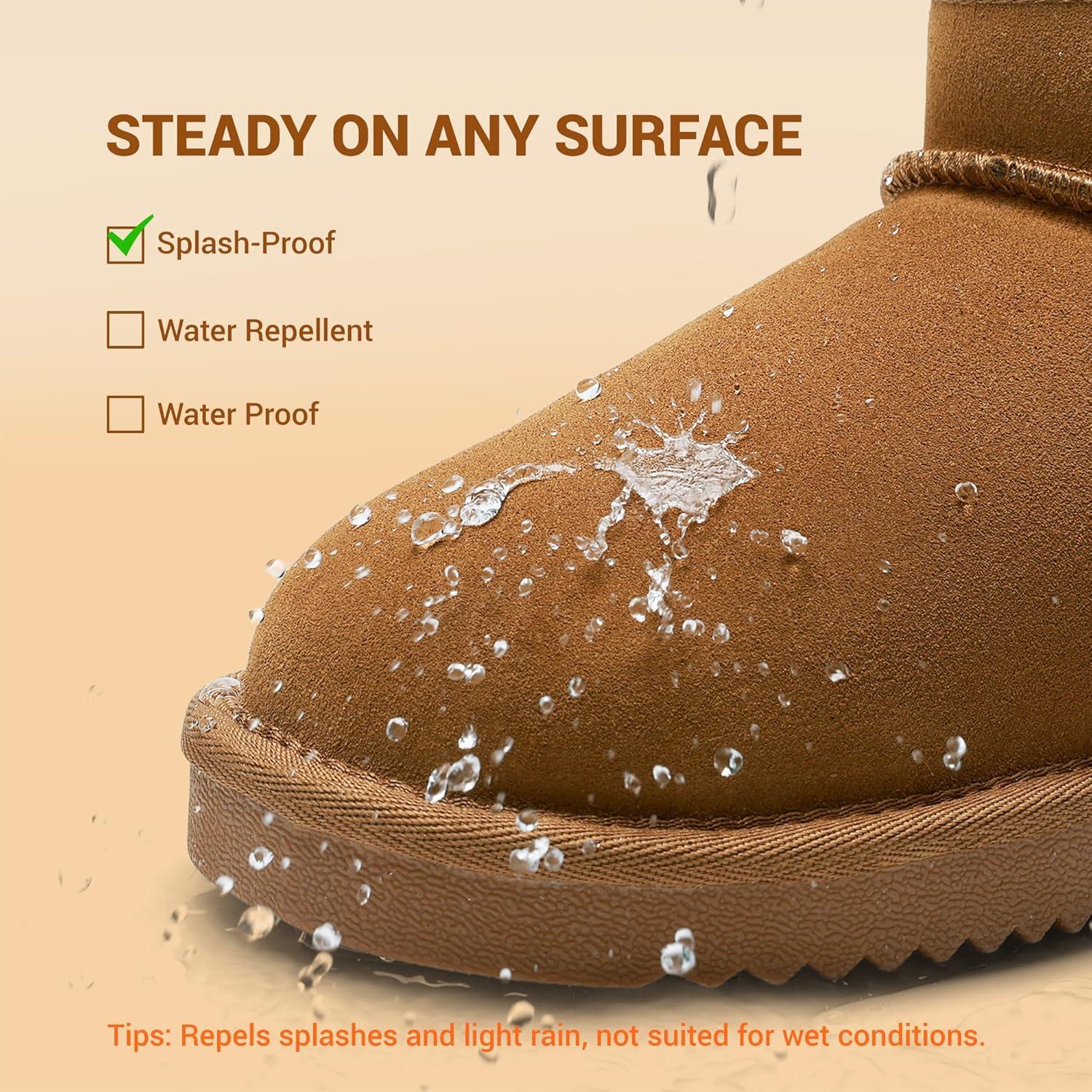 imageDREAM PAIRS Genuine Suede Ankle Winter Mini Boots for Women Slip On Faux Fur Lining Water Resistant Warm Snow Boots Memory Foam Comfort BootiesChestnut