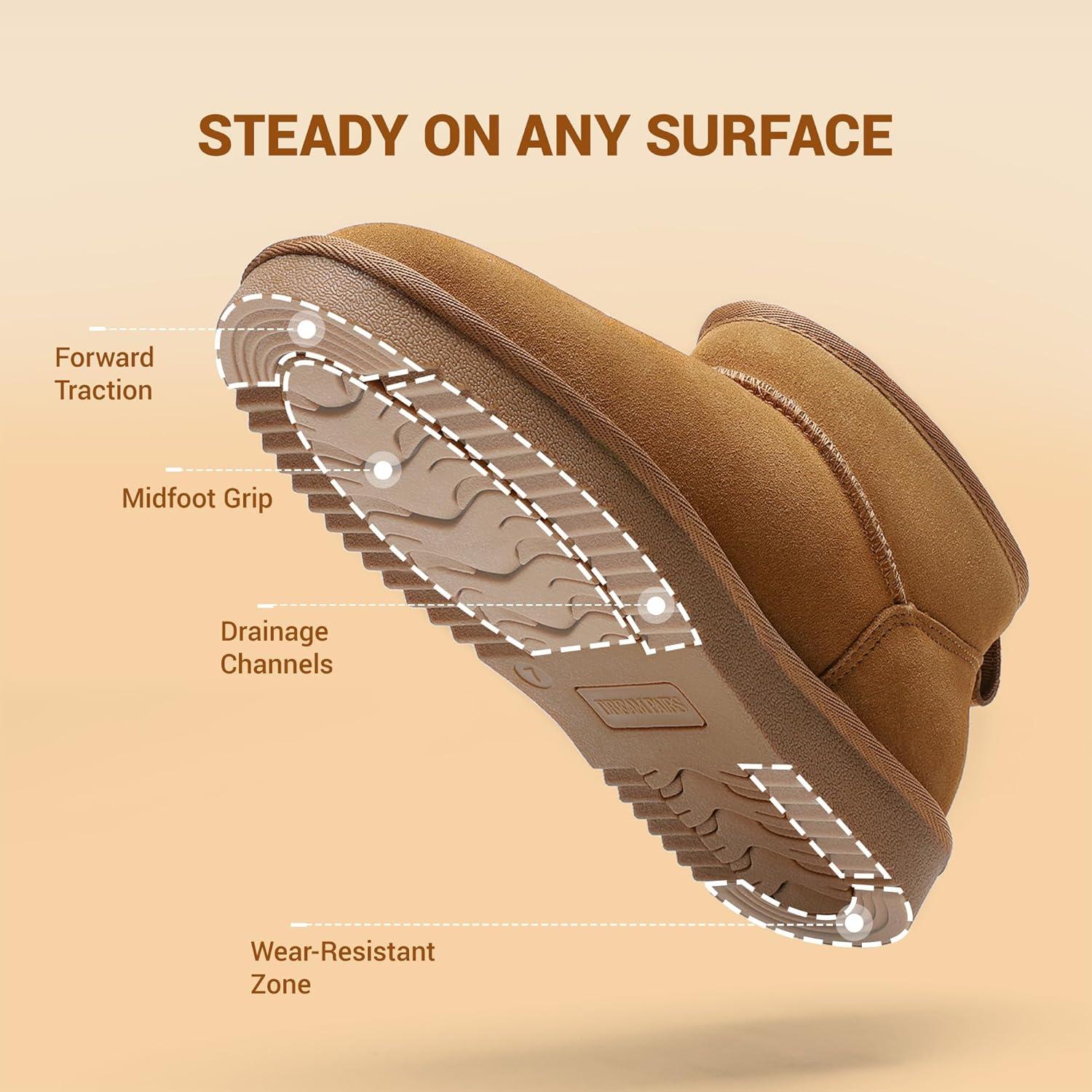 imageDREAM PAIRS Genuine Suede Ankle Winter Mini Boots for Women Slip On Faux Fur Lining Water Resistant Warm Snow Boots Memory Foam Comfort BootiesChestnut