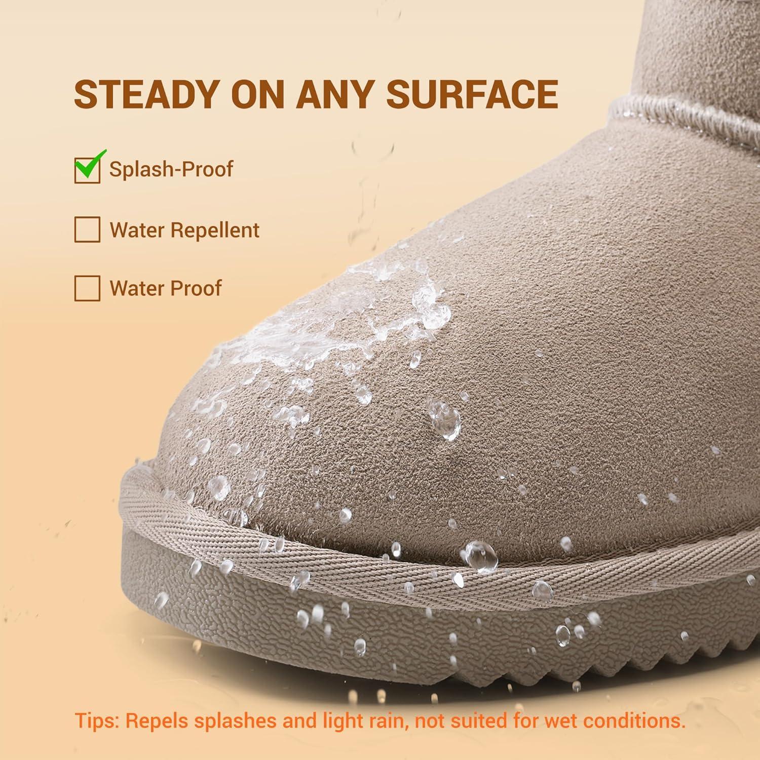imageDREAM PAIRS Genuine Suede Ankle Winter Mini Boots for Women Slip On Faux Fur Lining Water Resistant Warm Snow Boots Memory Foam Comfort BootiesSand