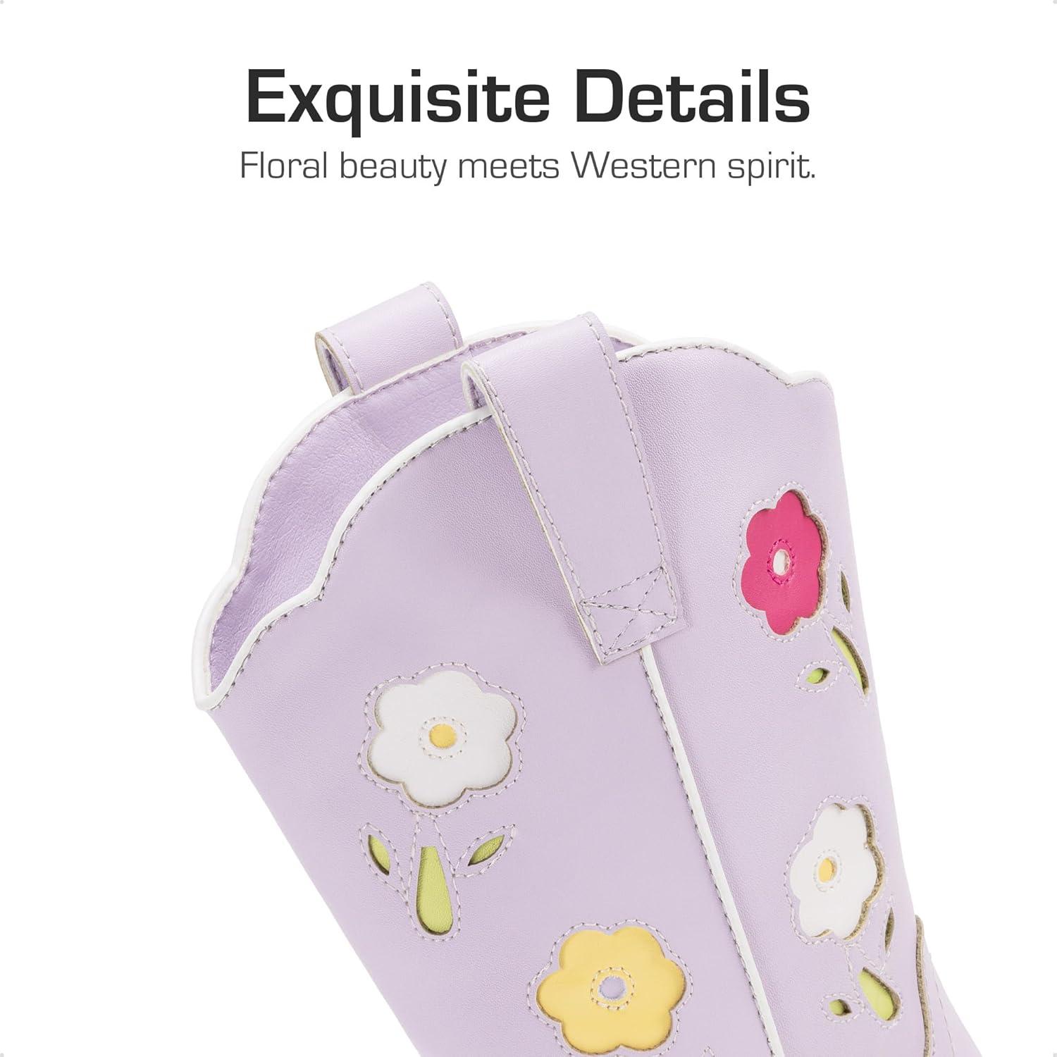 imageDREAM PAIRS Girls Cowboy Cowgirl Boots Floral Embroidered Western Square Toe Mid Calf Toddler Little Big Kid for Birthday Party ConcertLight Purple