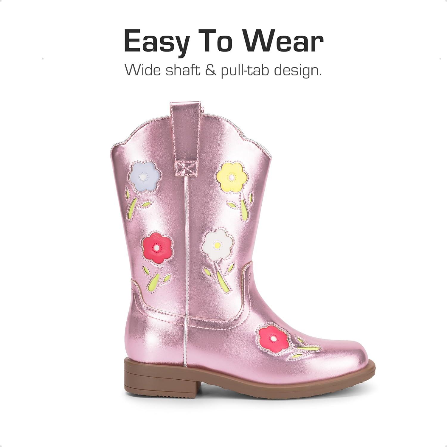 imageDREAM PAIRS Girls Cowboy Cowgirl Boots Floral Embroidered Western Square Toe Mid Calf Toddler Little Big Kid for Birthday Party ConcertPink