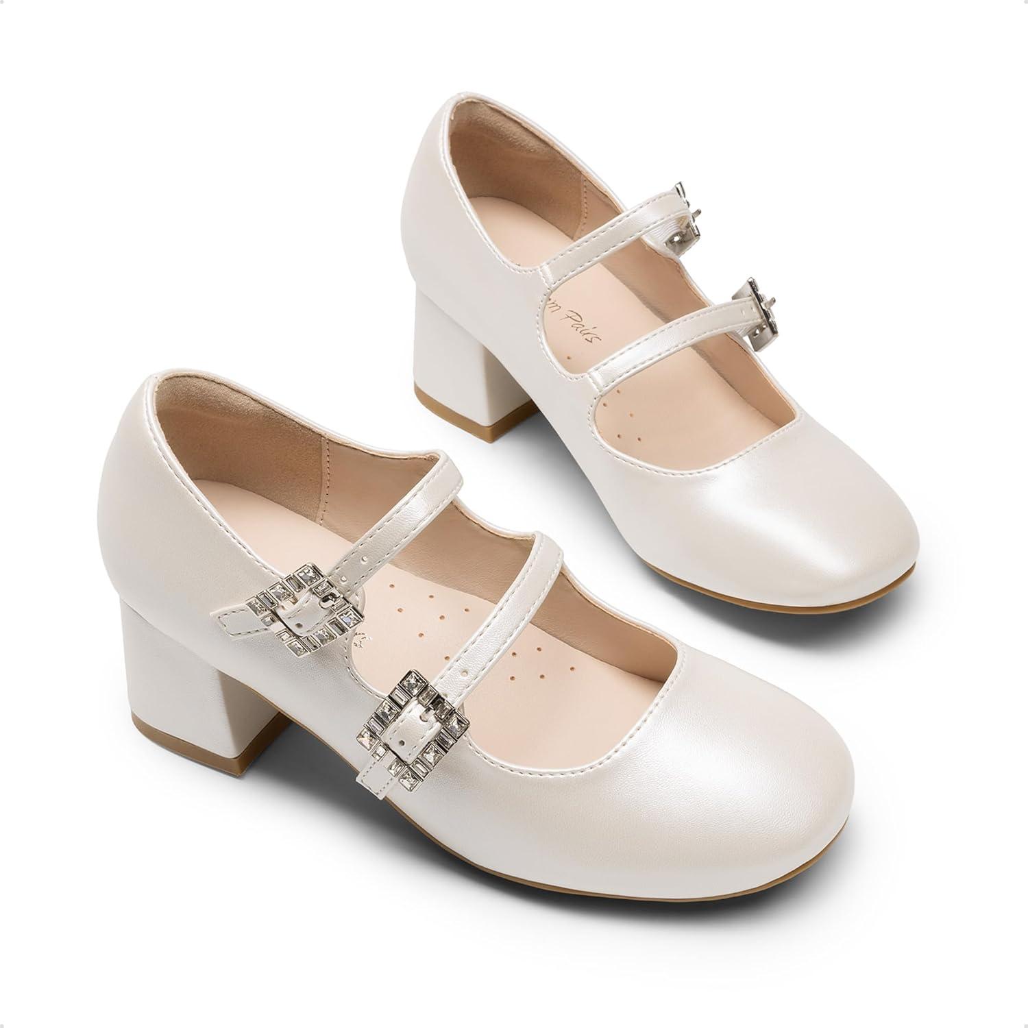 imageDREAM PAIRS Girls Dress Shoes Mary Jane Double Straps High Heel Easter Wedding Party Church Princess Communion Pumps for LittleBig KidsIvory