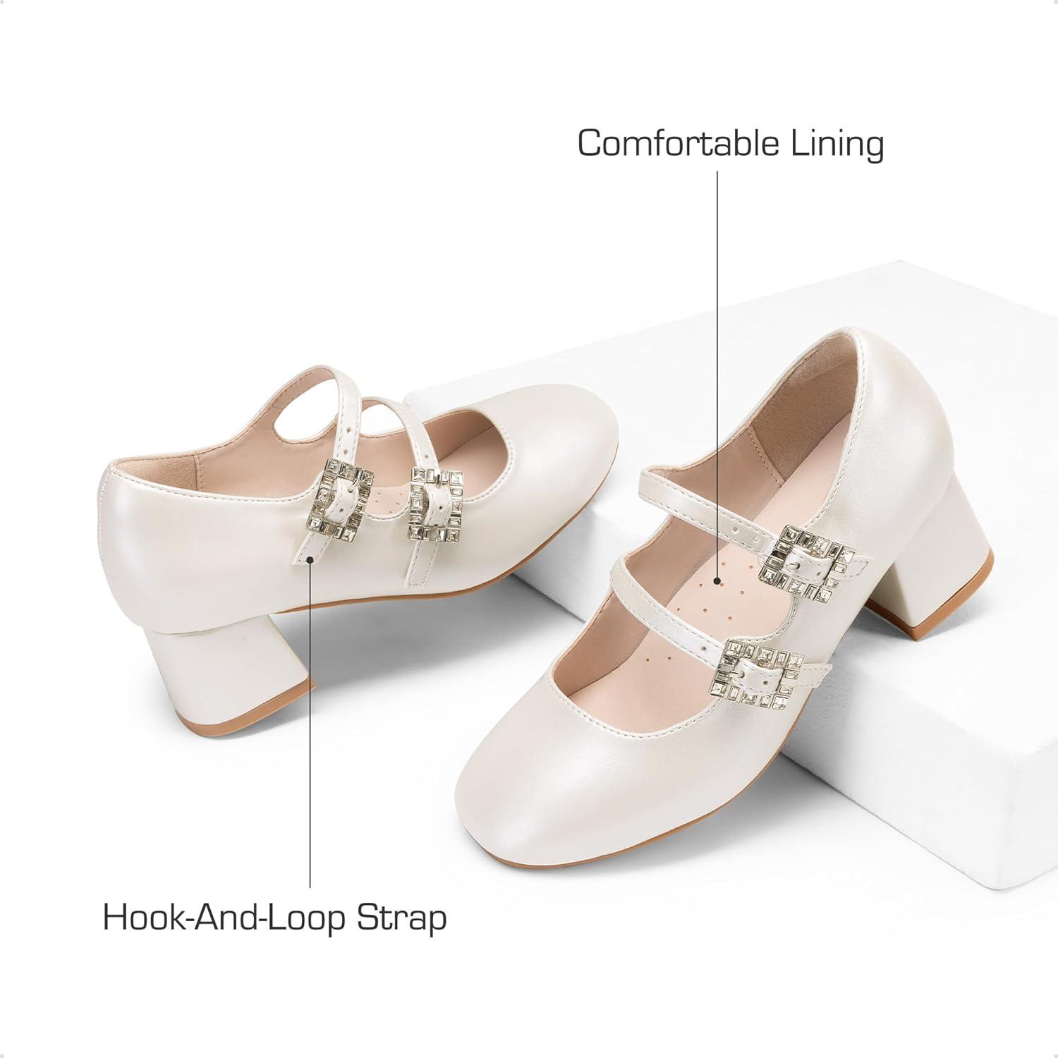 imageDREAM PAIRS Girls Dress Shoes Mary Jane Double Straps High Heel Easter Wedding Party Church Princess Communion Pumps for LittleBig KidsIvory