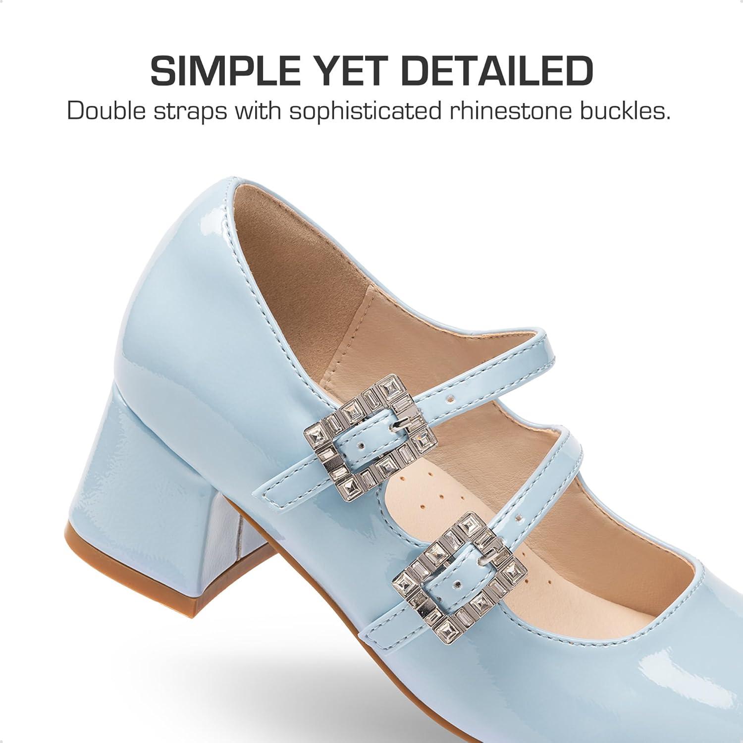 imageDREAM PAIRS Girls Dress Shoes Mary Jane Double Straps High Heel Easter Wedding Party Church Princess Communion Pumps for LittleBig KidsLight Blue