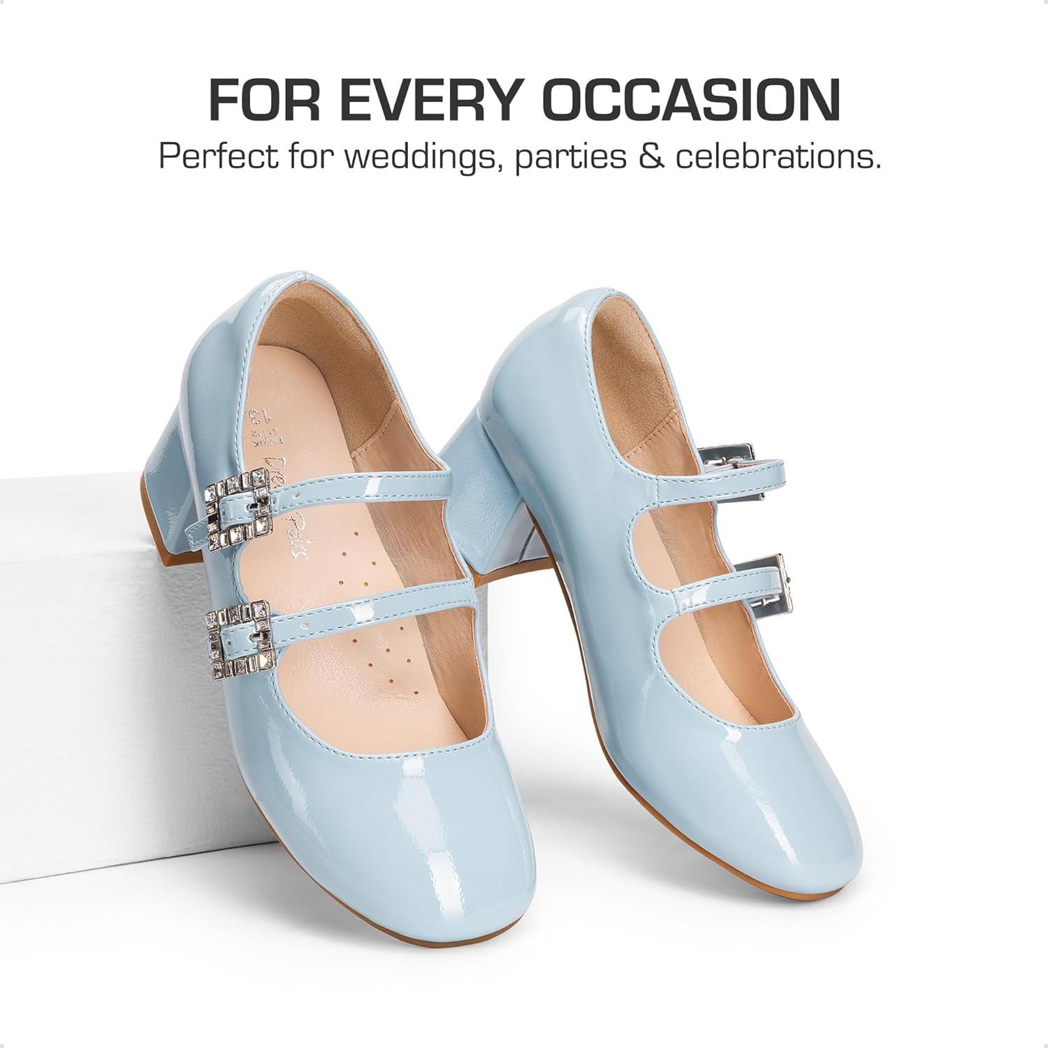 imageDREAM PAIRS Girls Dress Shoes Mary Jane Double Straps High Heel Easter Wedding Party Church Princess Communion Pumps for LittleBig KidsLight Blue