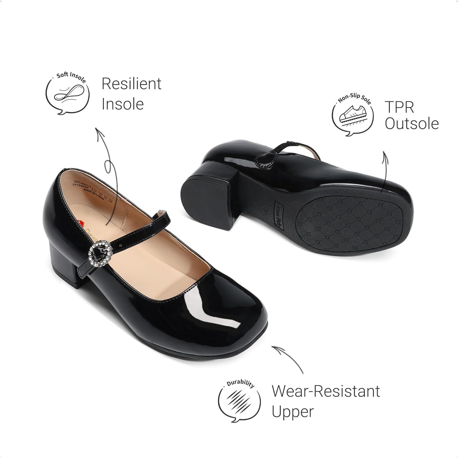 imageDREAM PAIRS Girls Dress Shoes Mary Jane Low Heels Flower Wedding Party Pump Prom Footwear for LittleBig KidsBlack