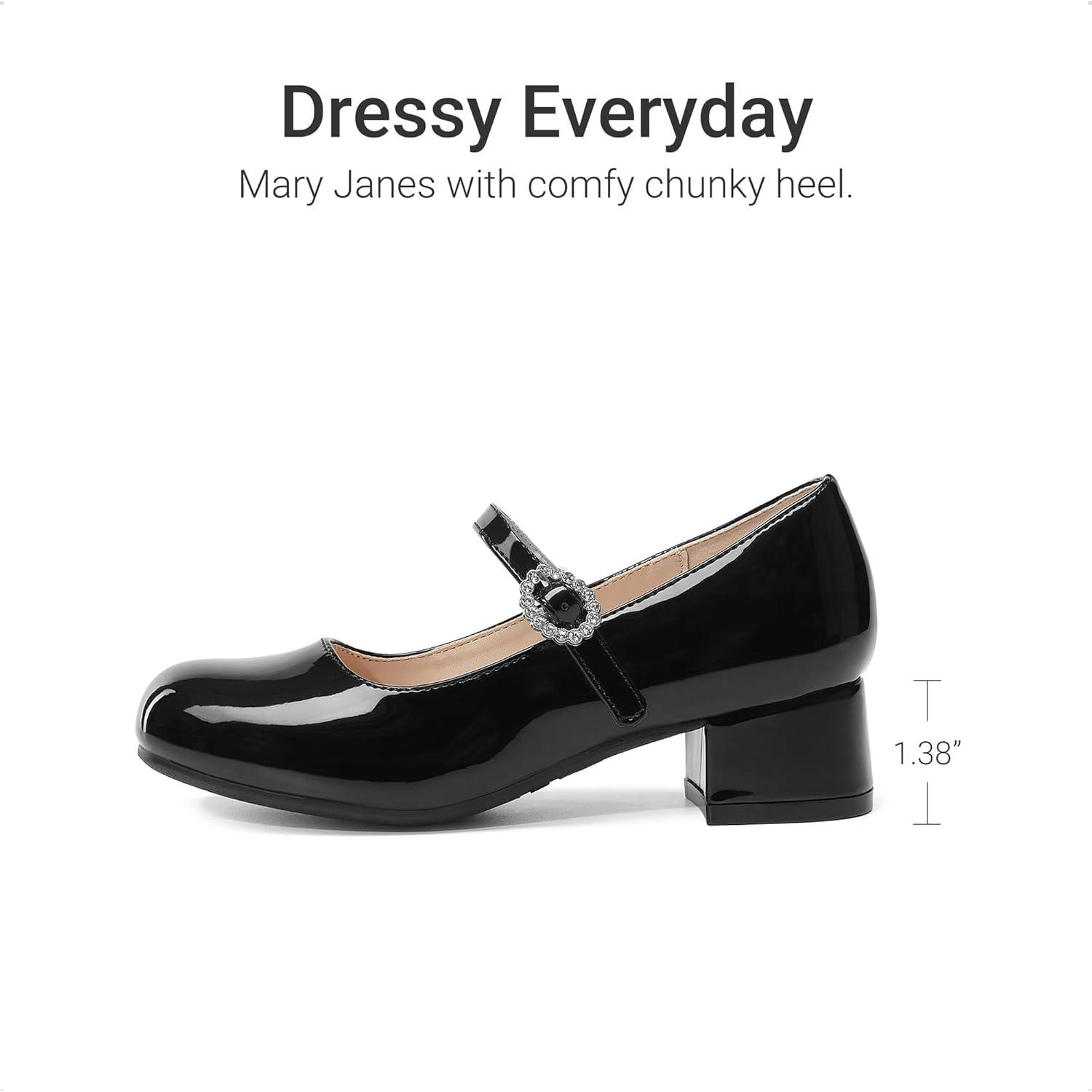 imageDREAM PAIRS Girls Dress Shoes Mary Jane Low Heels Flower Wedding Party Pump Prom Footwear for LittleBig KidsBlack