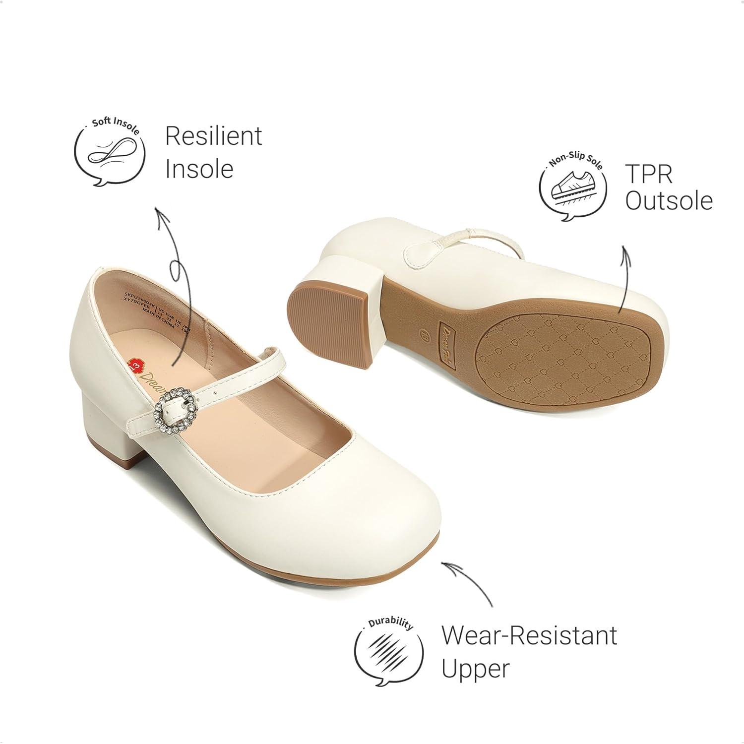 imageDREAM PAIRS Girls Dress Shoes Mary Jane Low Heels Flower Wedding Party Pump Prom Footwear for LittleBig KidsIvory