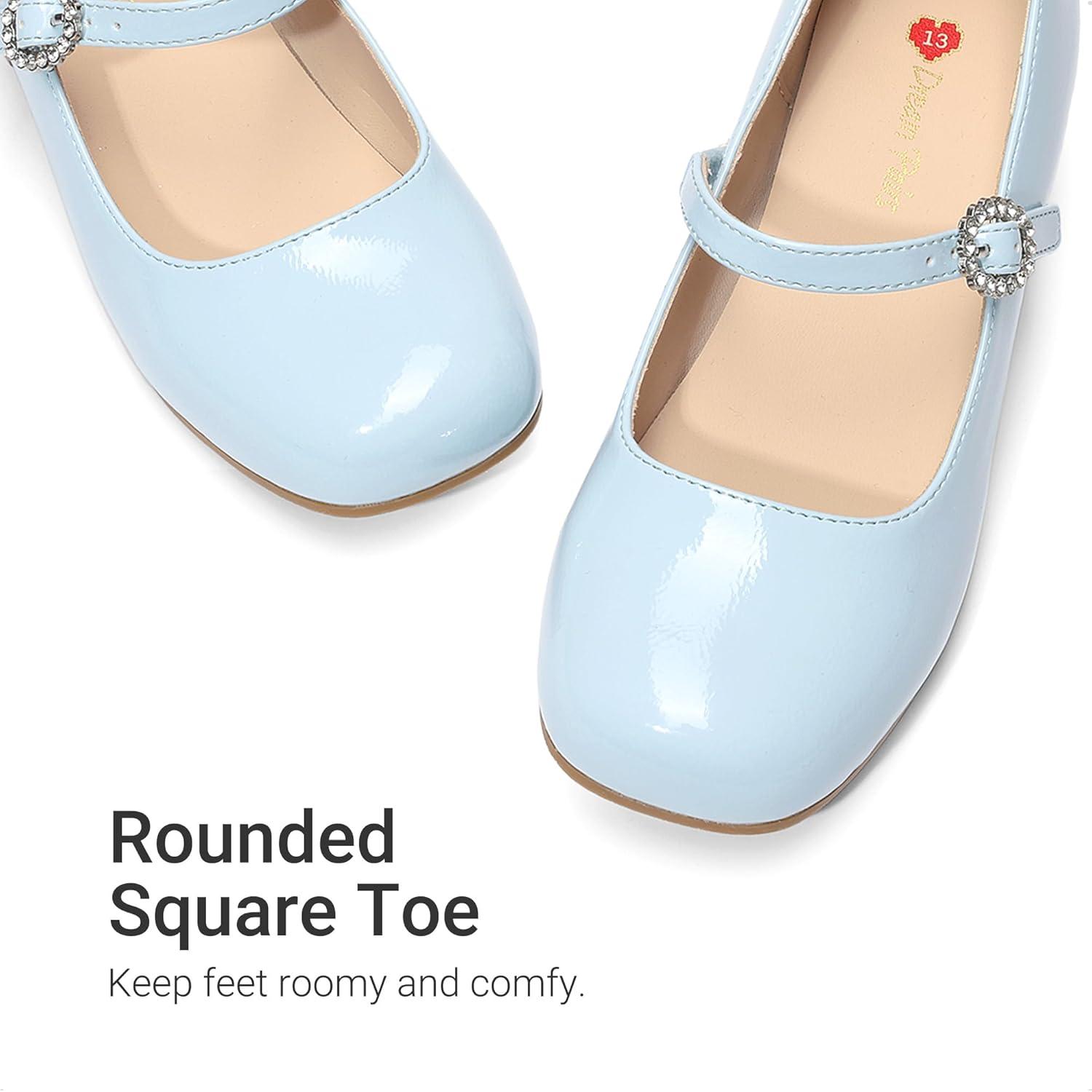 imageDREAM PAIRS Girls Dress Shoes Mary Jane Low Heels Flower Wedding Party Pump Prom Footwear for LittleBig KidsLight Blue