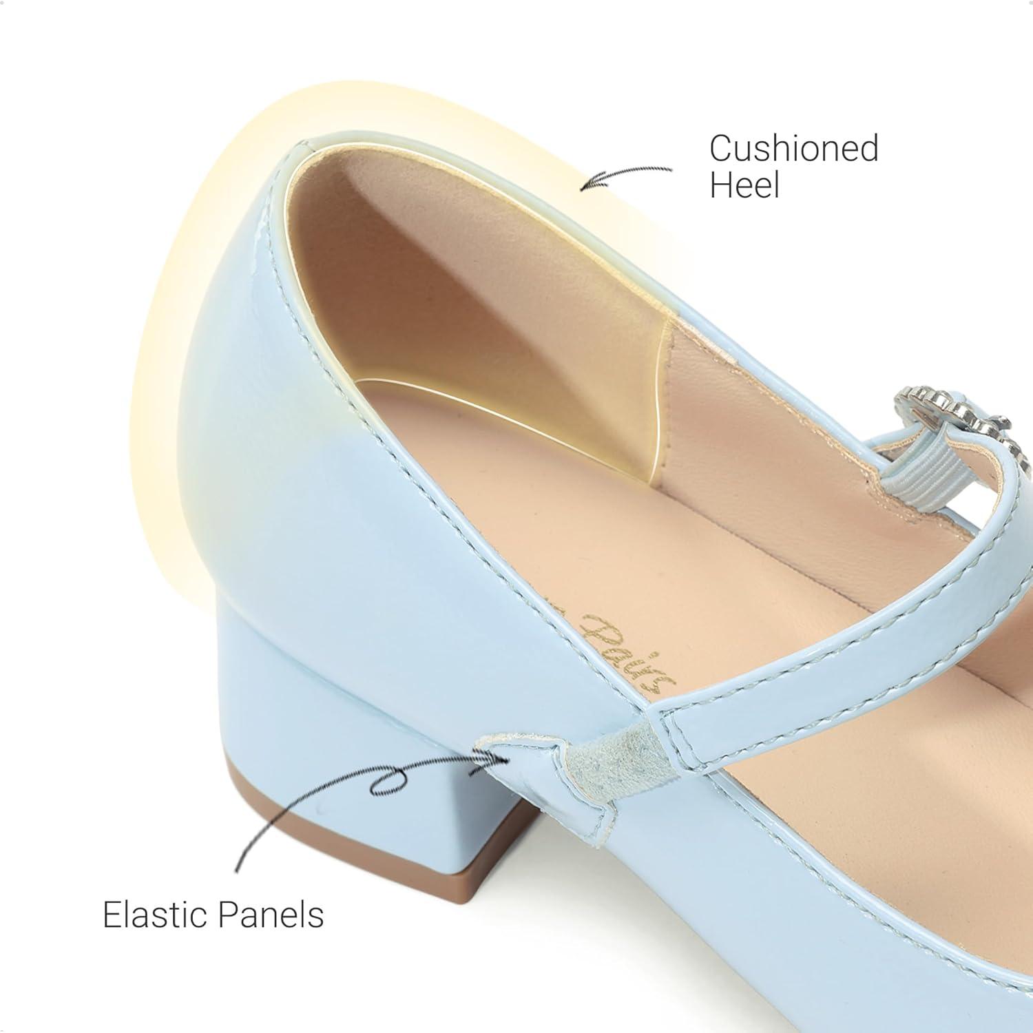 imageDREAM PAIRS Girls Dress Shoes Mary Jane Low Heels Flower Wedding Party Pump Prom Footwear for LittleBig KidsLight Blue