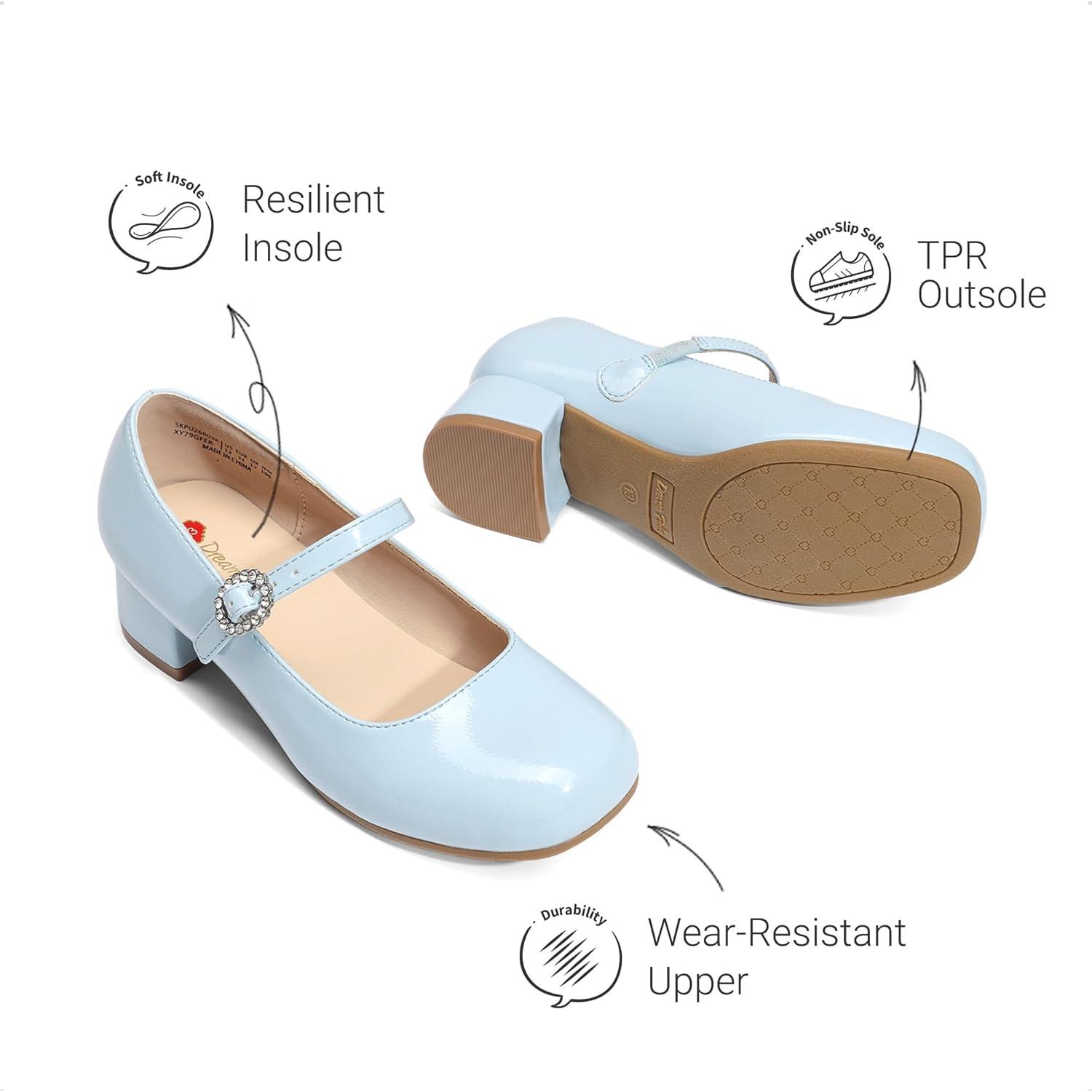 imageDREAM PAIRS Girls Dress Shoes Mary Jane Low Heels Flower Wedding Party Pump Prom Footwear for LittleBig KidsLight Blue