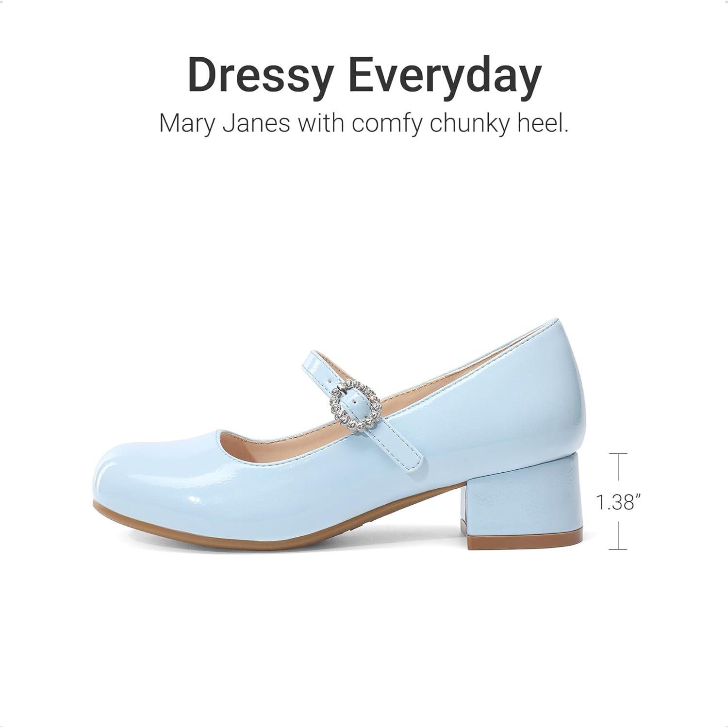 imageDREAM PAIRS Girls Dress Shoes Mary Jane Low Heels Flower Wedding Party Pump Prom Footwear for LittleBig KidsLight Blue