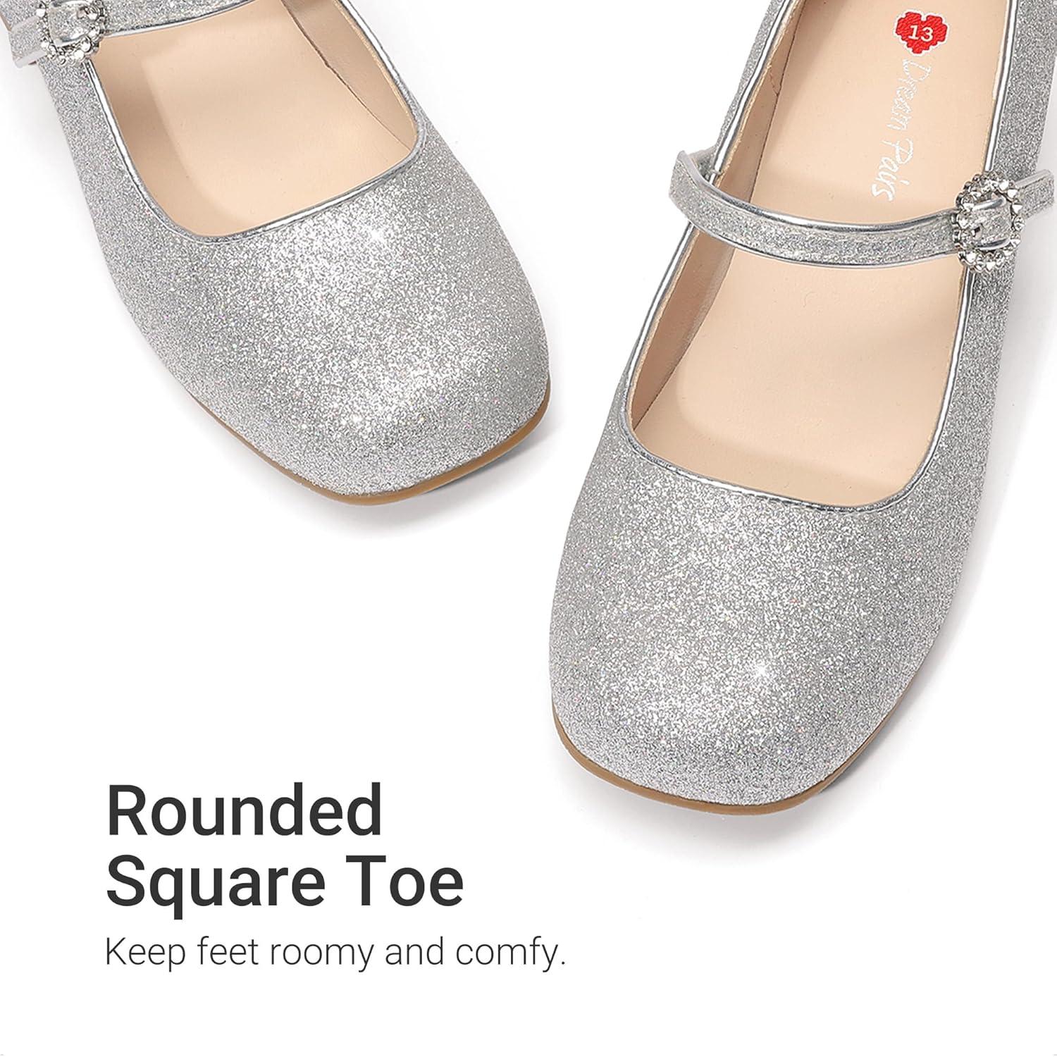 imageDREAM PAIRS Girls Dress Shoes Mary Jane Low Heels Flower Wedding Party Pump Prom Footwear for LittleBig KidsSilver