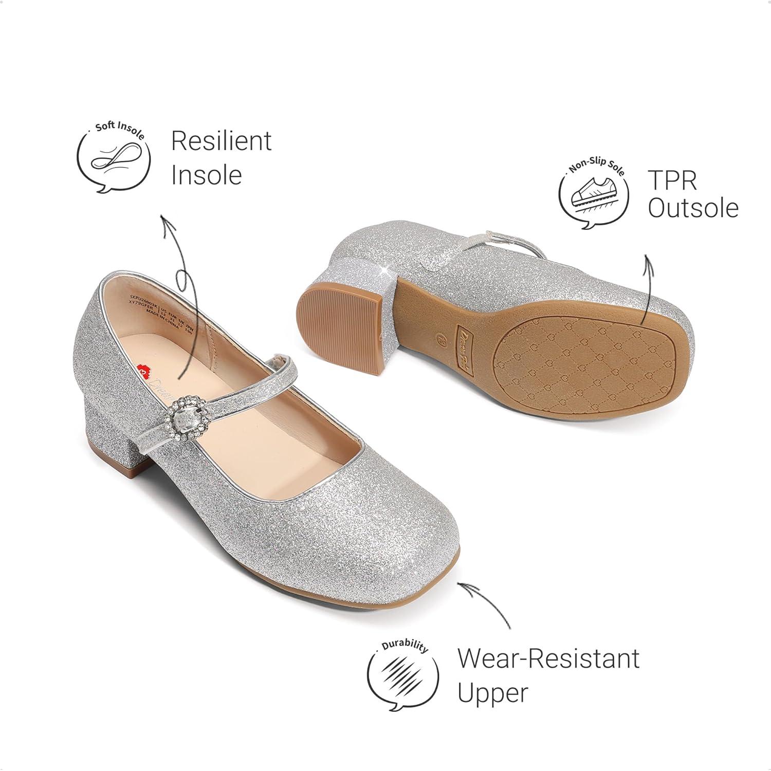 imageDREAM PAIRS Girls Dress Shoes Mary Jane Low Heels Flower Wedding Party Pump Prom Footwear for LittleBig KidsSilver
