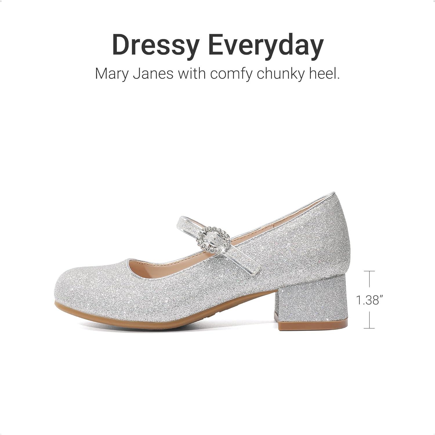 imageDREAM PAIRS Girls Dress Shoes Mary Jane Low Heels Flower Wedding Party Pump Prom Footwear for LittleBig KidsSilver