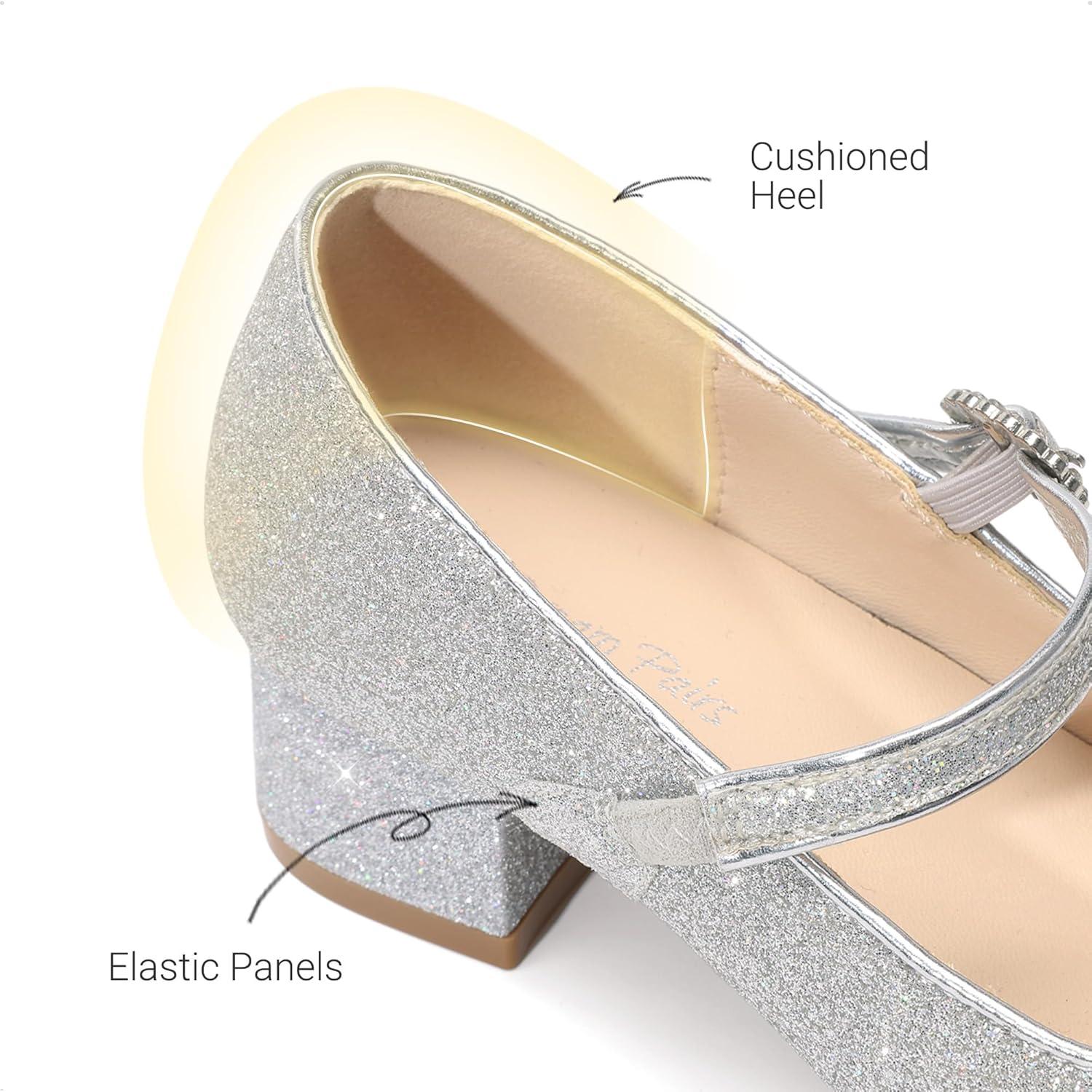 imageDREAM PAIRS Girls Dress Shoes Mary Jane Low Heels Flower Wedding Party Pump Prom Footwear for LittleBig KidsSilver