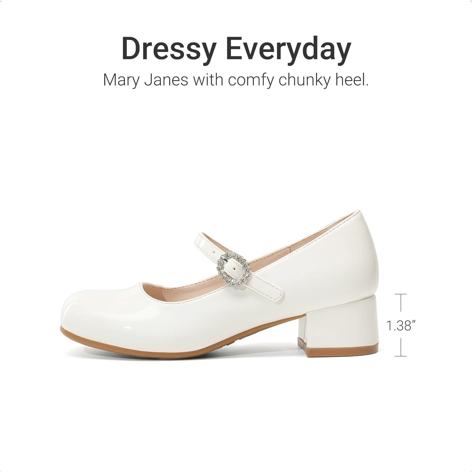 imageDREAM PAIRS Girls Dress Shoes Mary Jane Low Heels Flower Wedding Party Pump Prom Footwear for LittleBig KidsWhite