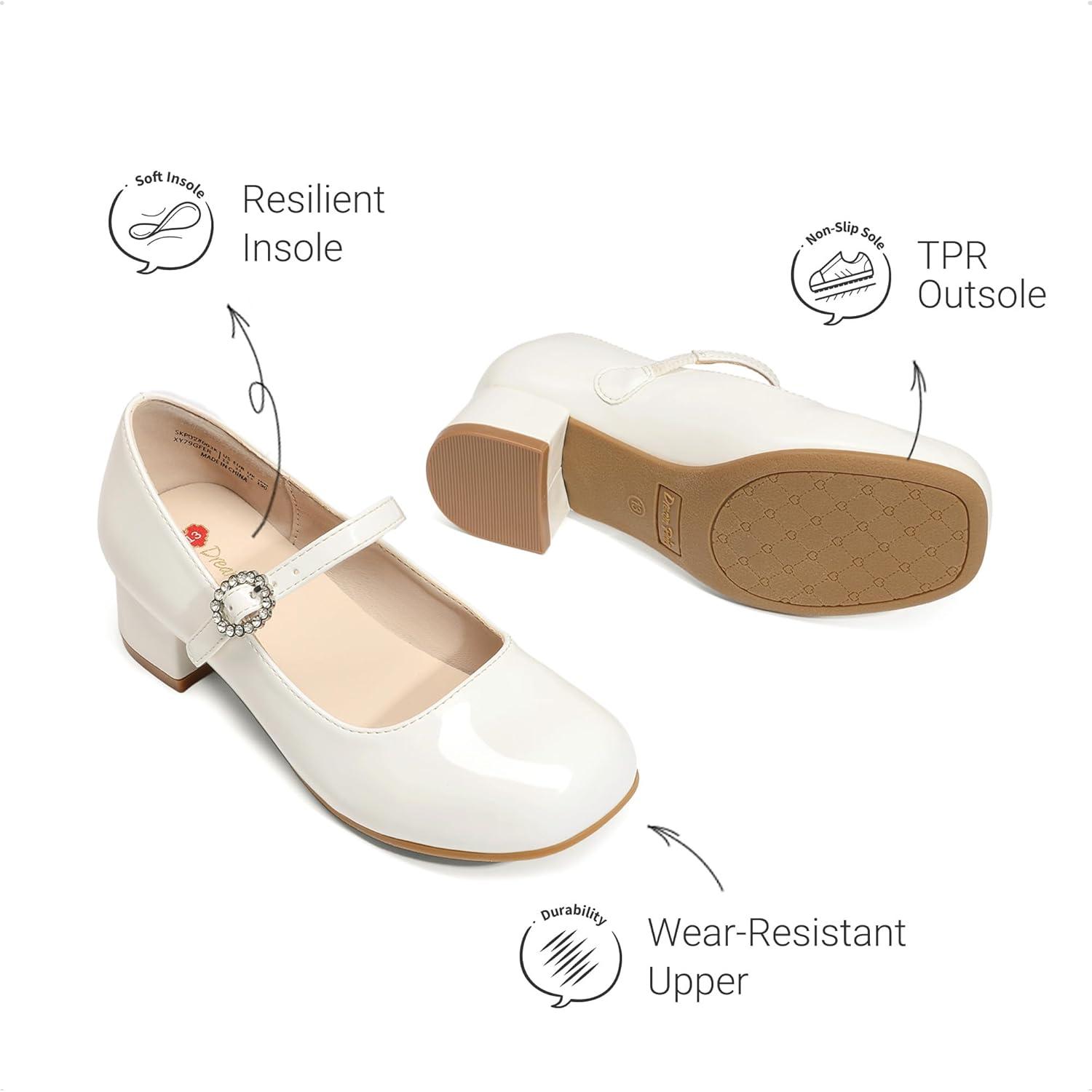 imageDREAM PAIRS Girls Dress Shoes Mary Jane Low Heels Flower Wedding Party Pump Prom Footwear for LittleBig KidsWhite