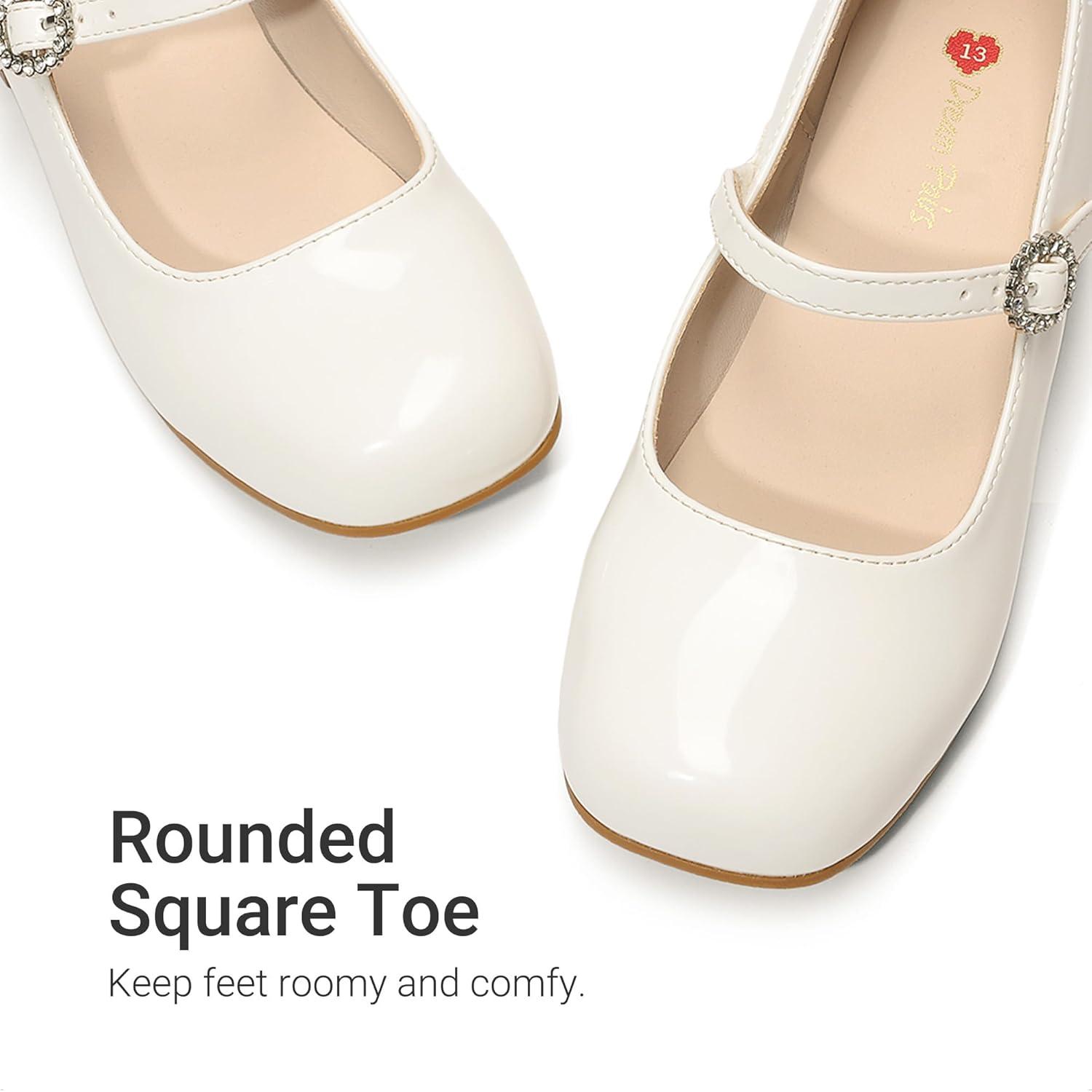 imageDREAM PAIRS Girls Dress Shoes Mary Jane Low Heels Flower Wedding Party Pump Prom Footwear for LittleBig KidsWhite