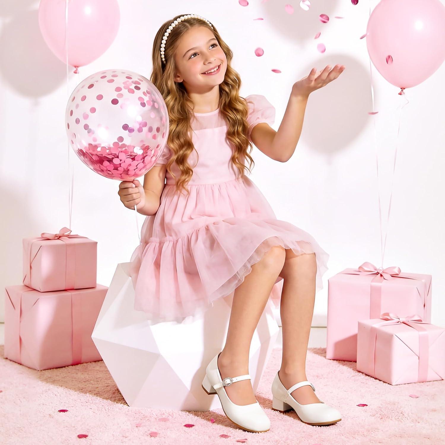 imageDREAM PAIRS Girls Dress Shoes Mary Jane Low Heels Flower Wedding Party Pump Prom Footwear for LittleBig KidsWhite