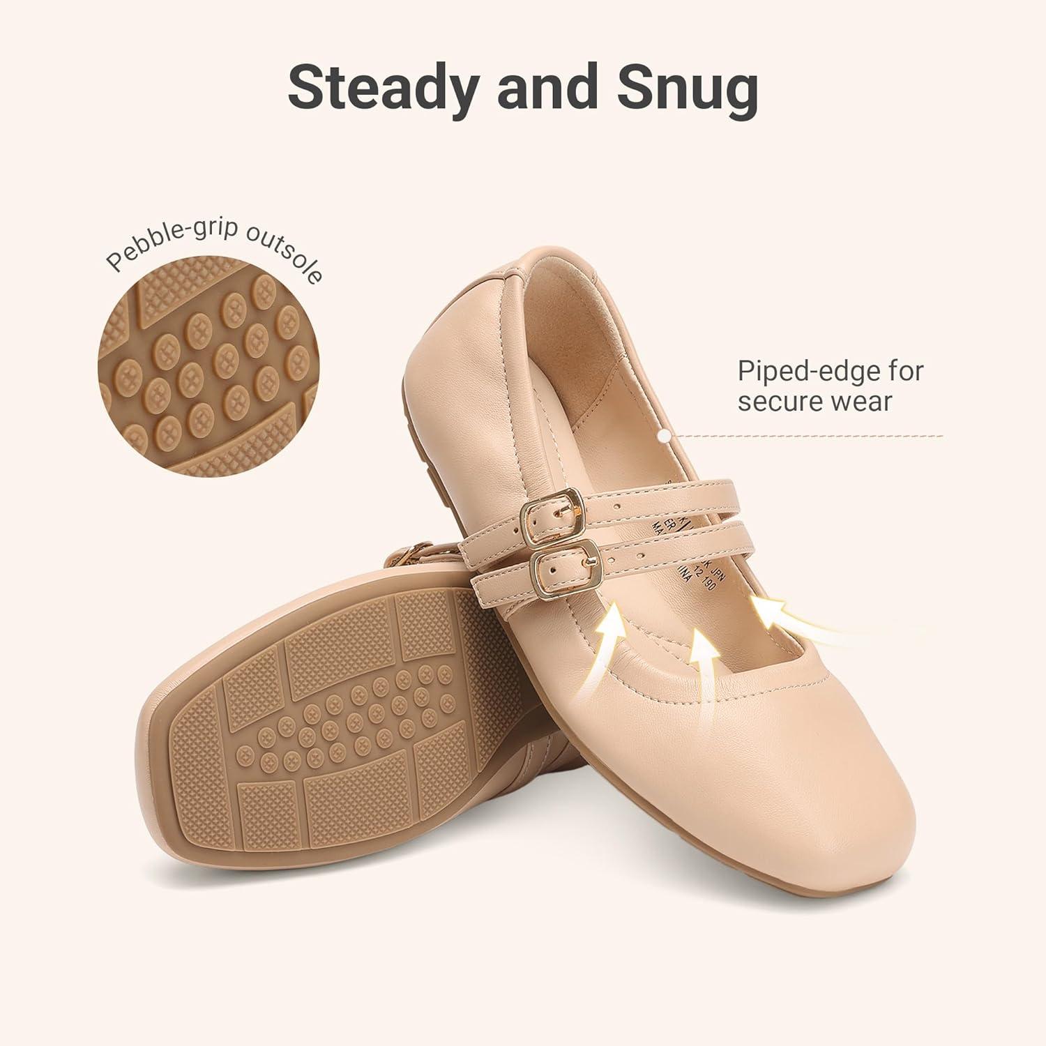 imageDREAM PAIRS Girls Dress Shoes Slip on Ballerina Flats Mary Jane Ballet Shoes for WeddingPartyNude