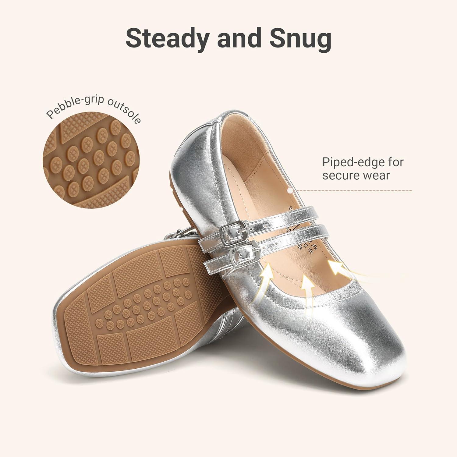 imageDREAM PAIRS Girls Dress Shoes Slip on Ballerina Flats Mary Jane Ballet Shoes for WeddingPartySilver