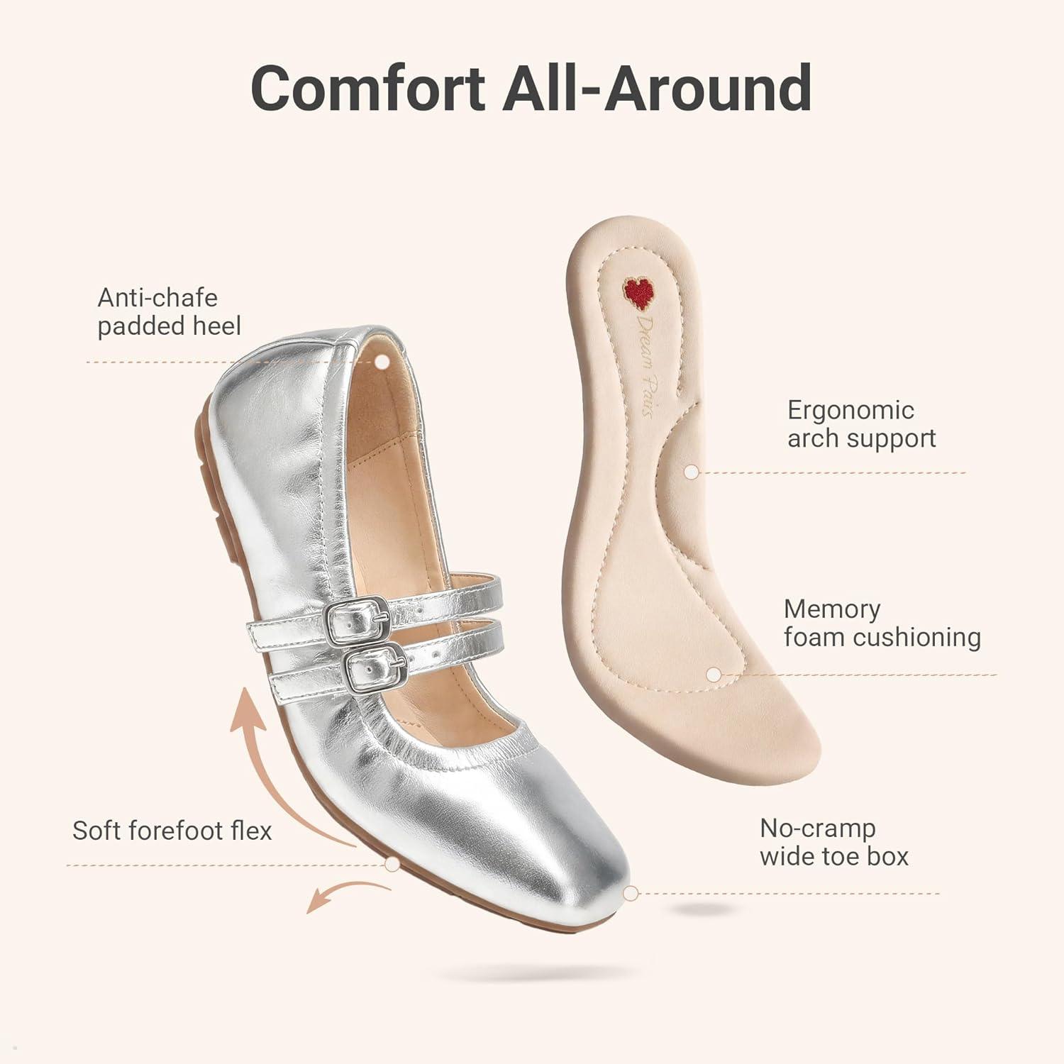 imageDREAM PAIRS Girls Dress Shoes Slip on Ballerina Flats Mary Jane Ballet Shoes for WeddingPartySilver