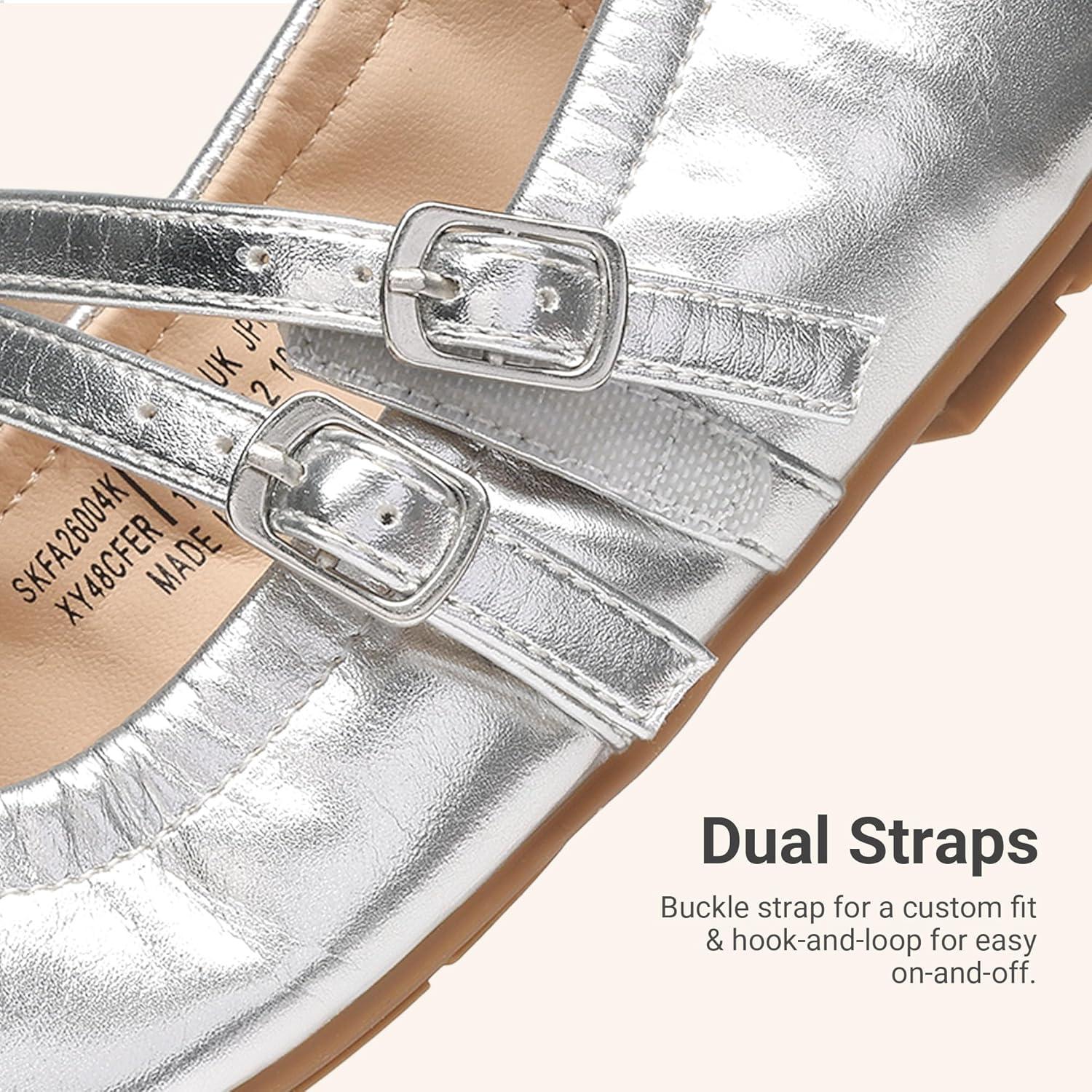 imageDREAM PAIRS Girls Dress Shoes Slip on Ballerina Flats Mary Jane Ballet Shoes for WeddingPartySilver