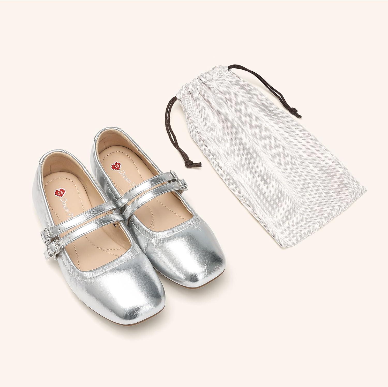 imageDREAM PAIRS Girls Dress Shoes Slip on Ballerina Flats Mary Jane Ballet Shoes for WeddingPartySilver
