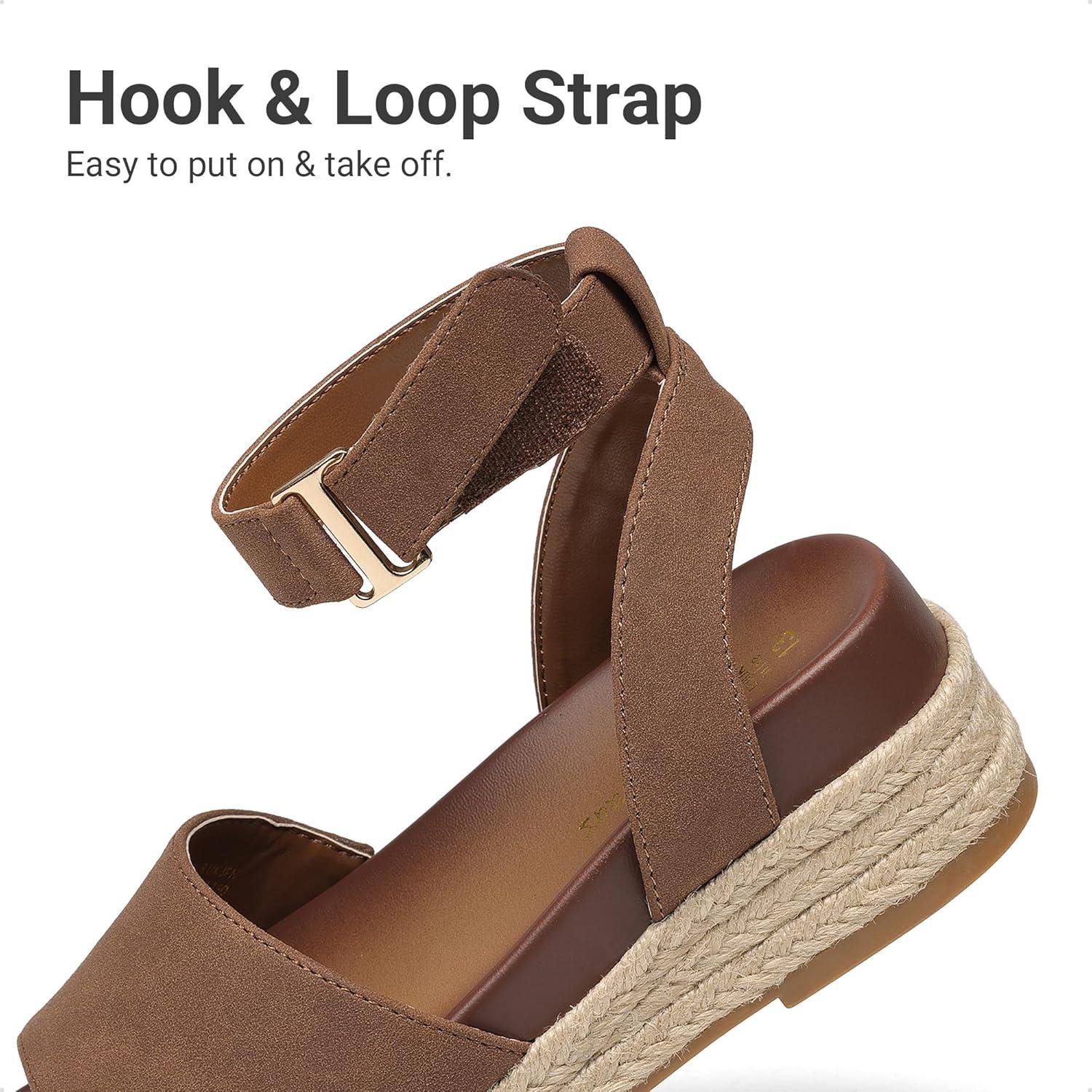 imageDREAM PAIRS Girls Platform Wedge Open Toe Espadrille Sandals with Buckle Ankle Strap for Little KidBig KidBrown