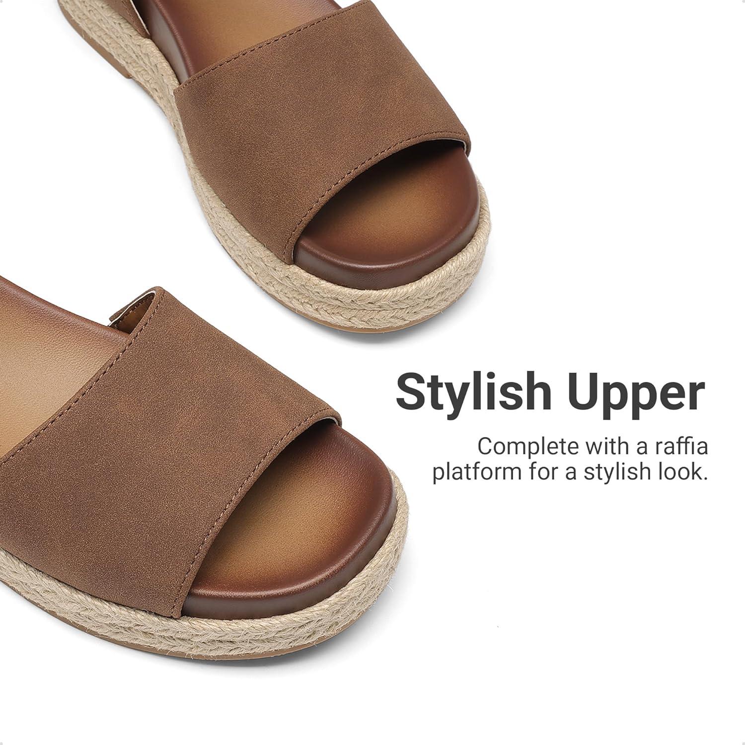 imageDREAM PAIRS Girls Platform Wedge Open Toe Espadrille Sandals with Buckle Ankle Strap for Little KidBig KidBrown