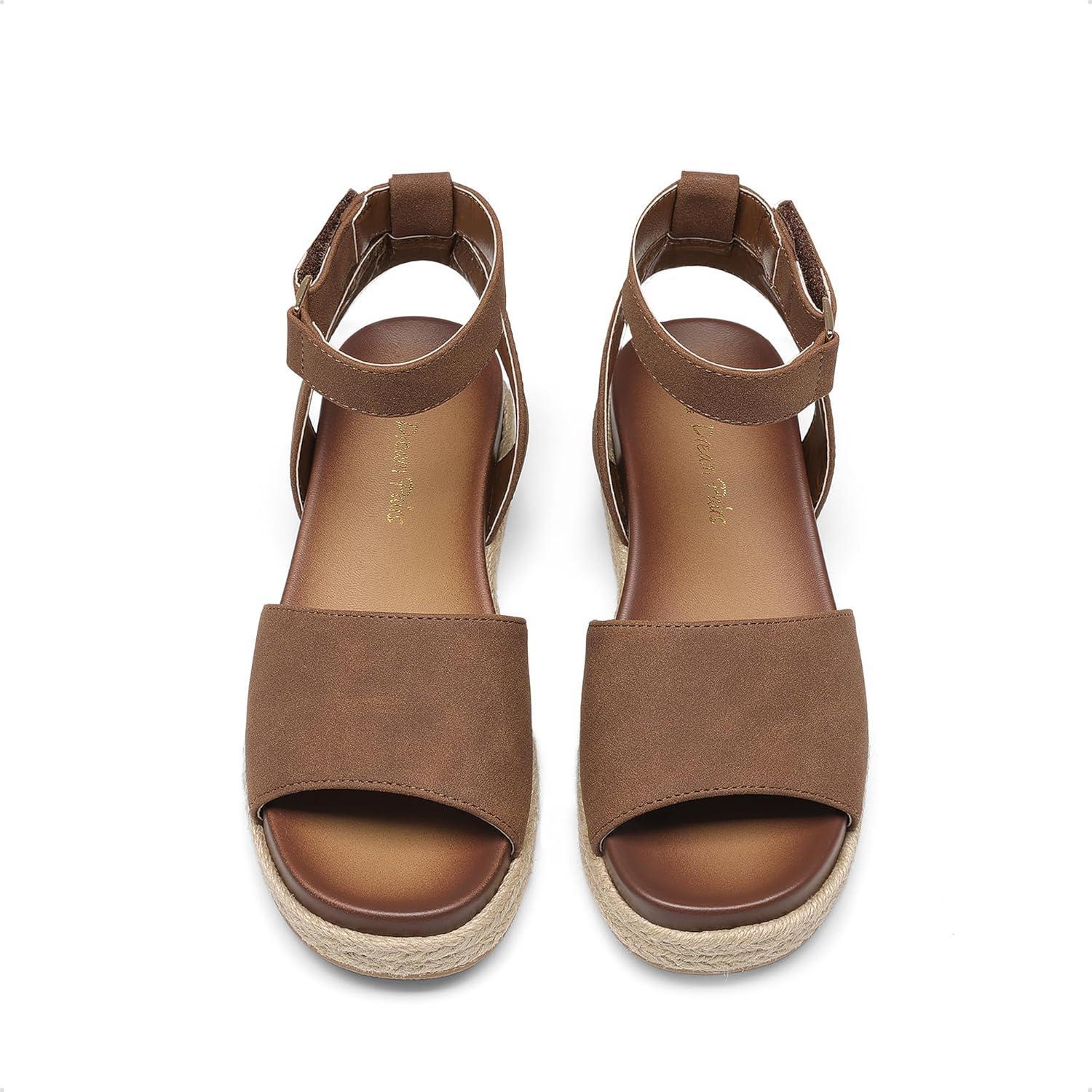 imageDREAM PAIRS Girls Platform Wedge Open Toe Espadrille Sandals with Buckle Ankle Strap for Little KidBig KidBrown