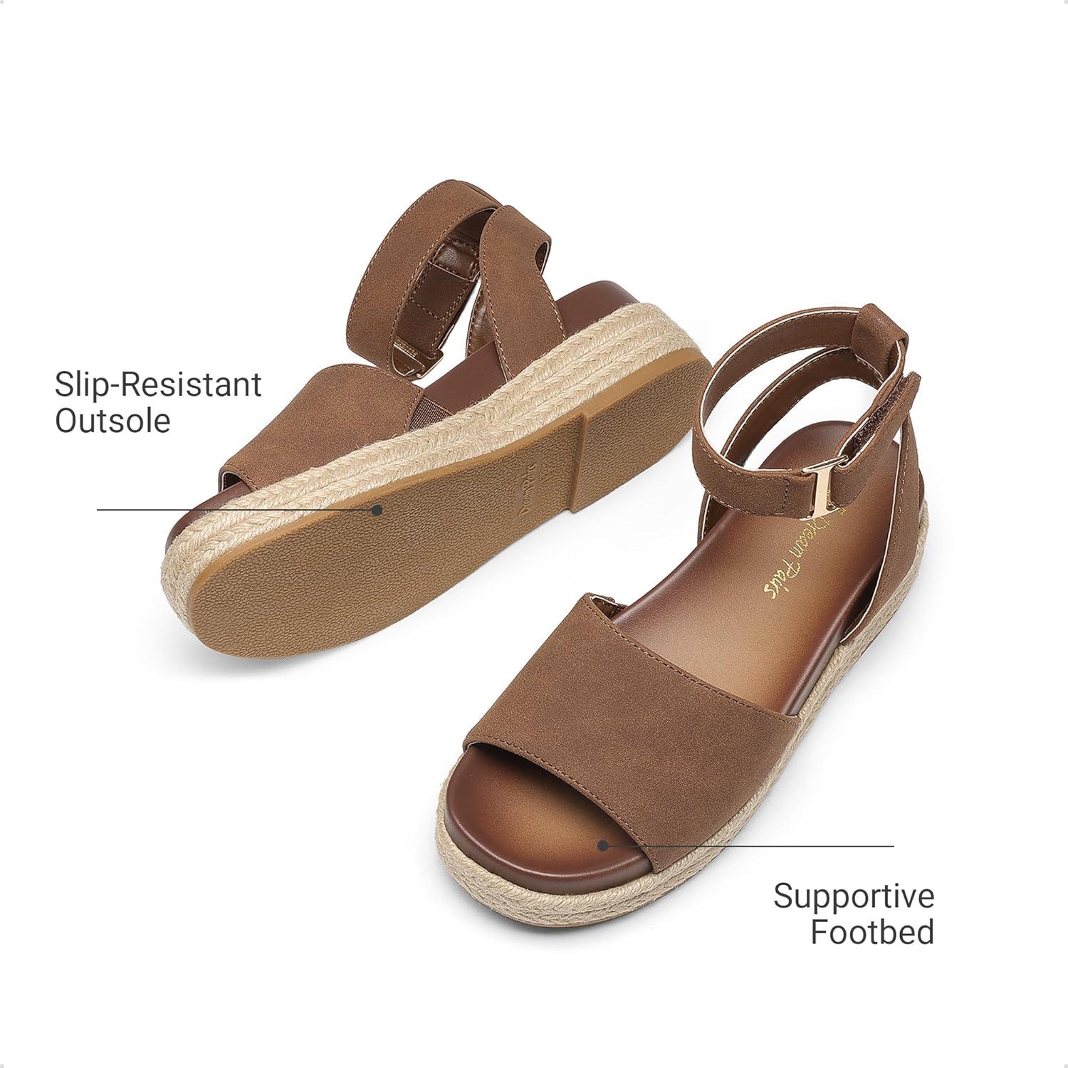 imageDREAM PAIRS Girls Platform Wedge Open Toe Espadrille Sandals with Buckle Ankle Strap for Little KidBig KidBrown