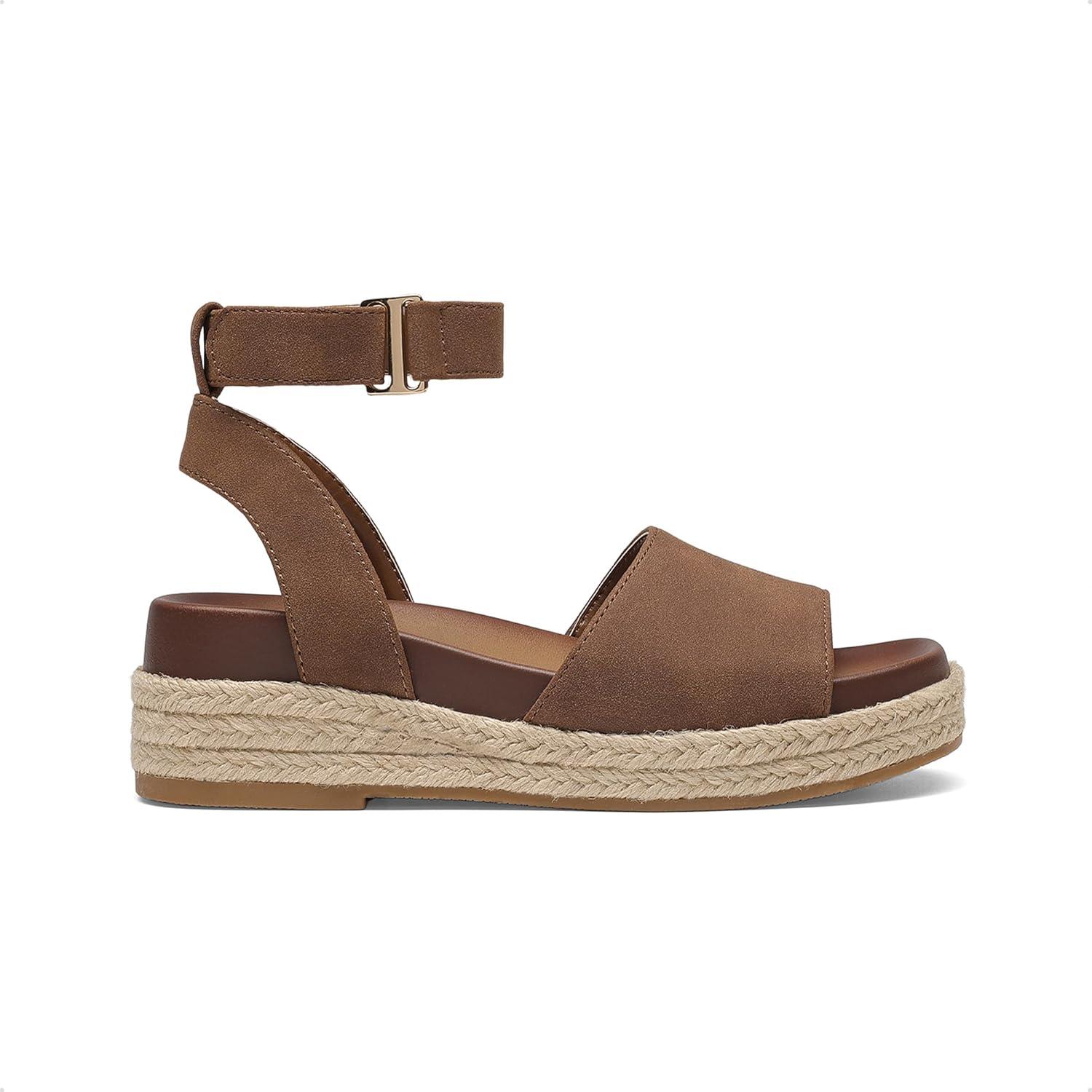 imageDREAM PAIRS Girls Platform Wedge Open Toe Espadrille Sandals with Buckle Ankle Strap for Little KidBig KidBrown