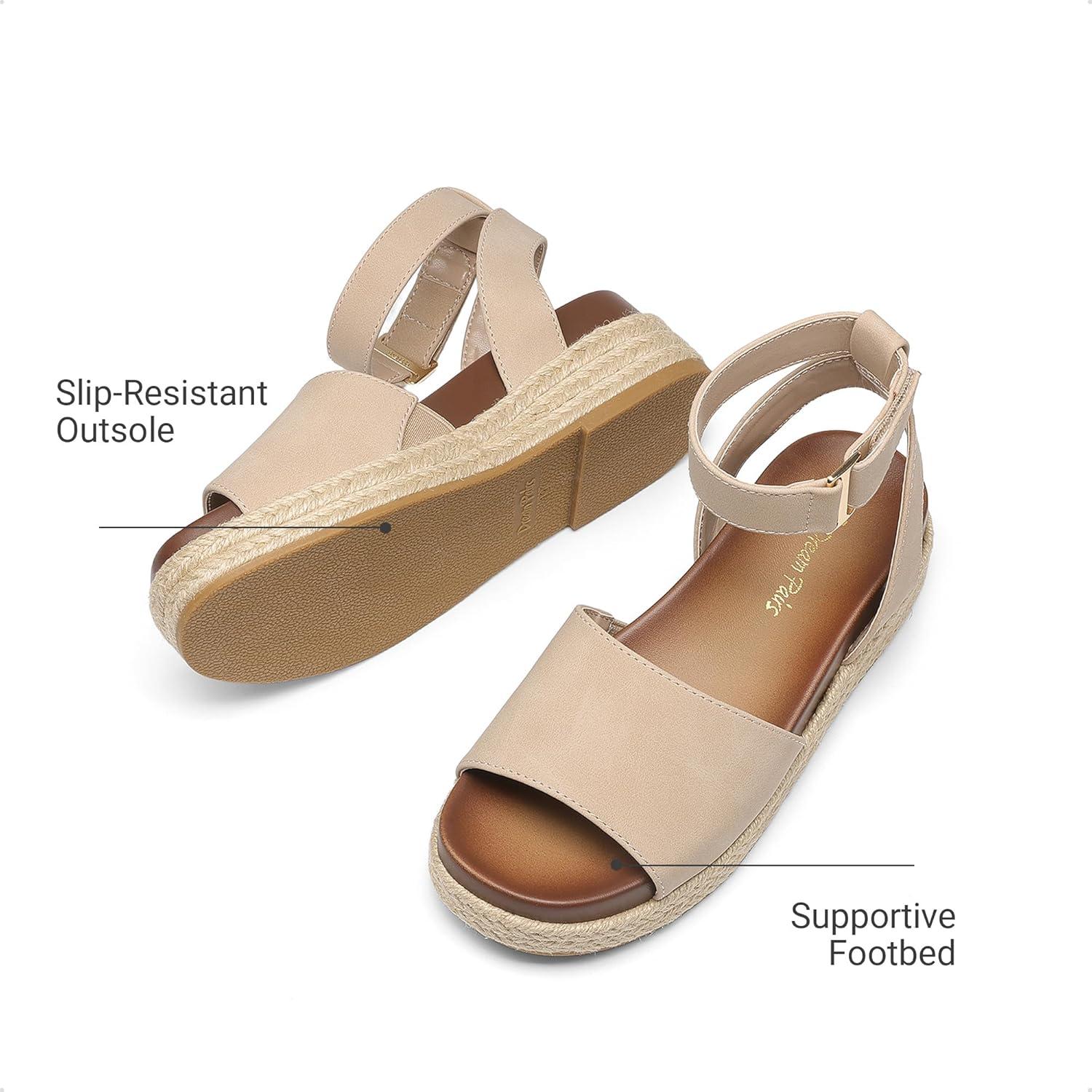 imageDREAM PAIRS Girls Platform Wedge Open Toe Espadrille Sandals with Buckle Ankle Strap for Little KidBig KidNude