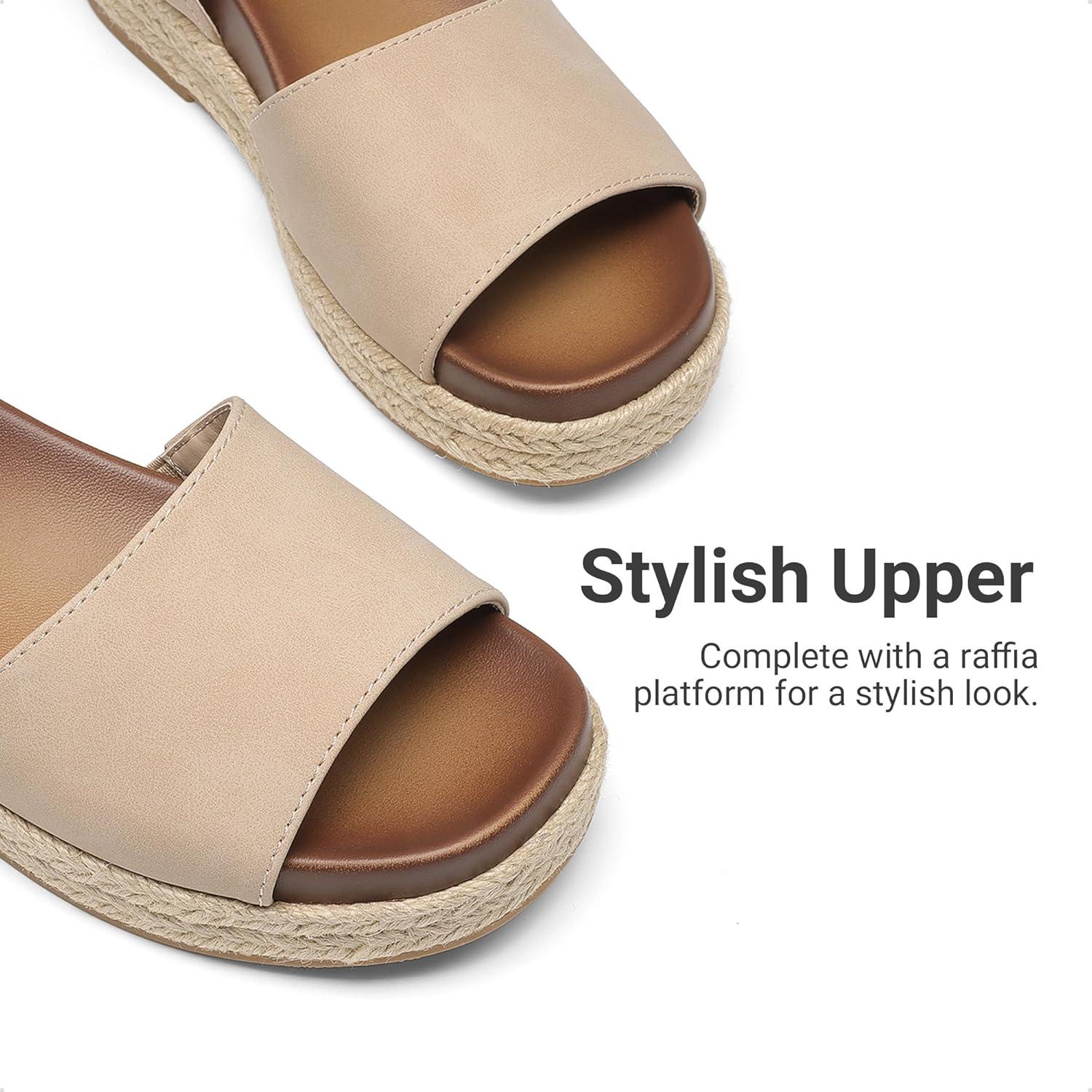imageDREAM PAIRS Girls Platform Wedge Open Toe Espadrille Sandals with Buckle Ankle Strap for Little KidBig KidNude