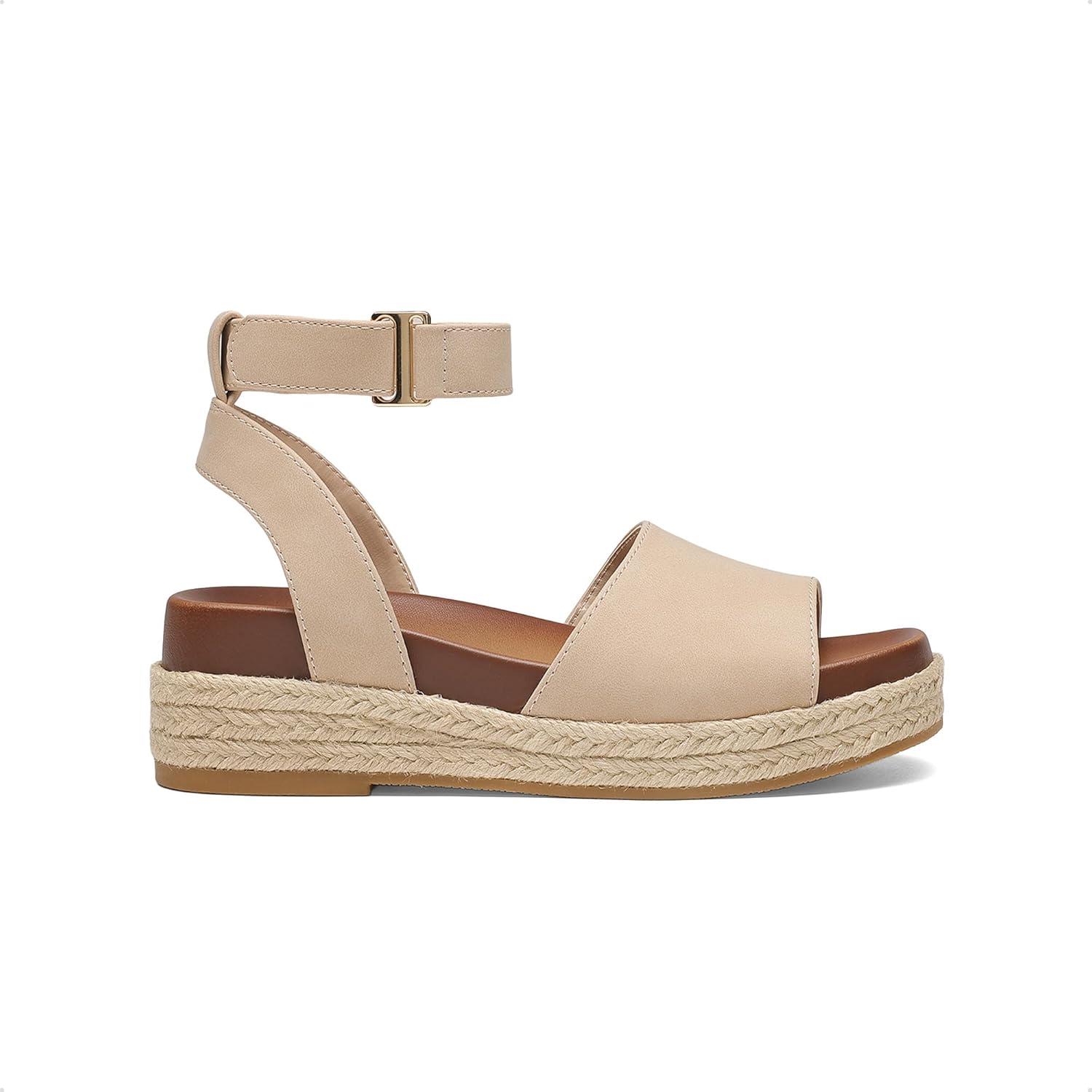 imageDREAM PAIRS Girls Platform Wedge Open Toe Espadrille Sandals with Buckle Ankle Strap for Little KidBig KidNude