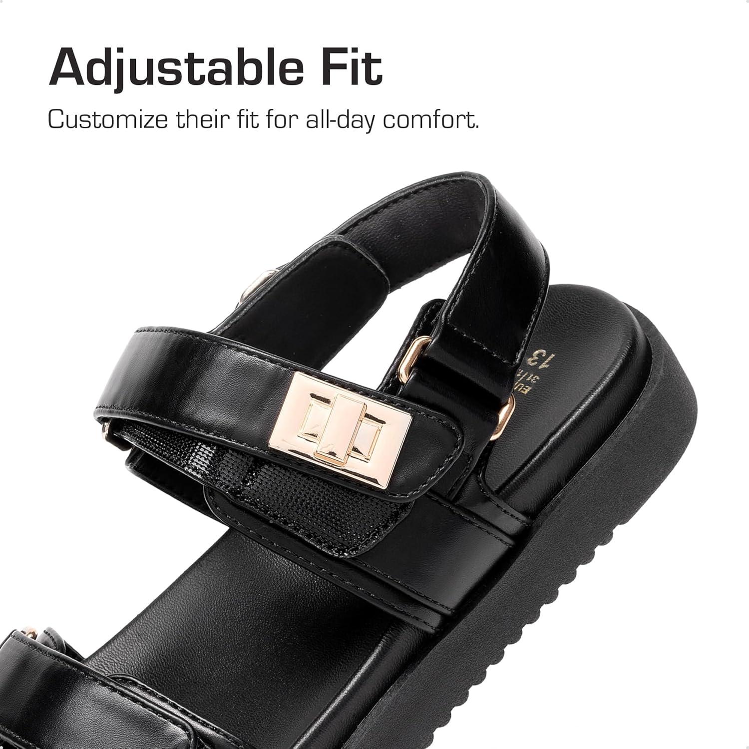 imageDREAM PAIRS Girls Sandals Casual Open Toe Two Adjustable Strapped Sandals with Hook and Loop for Little KidBig KidBlack