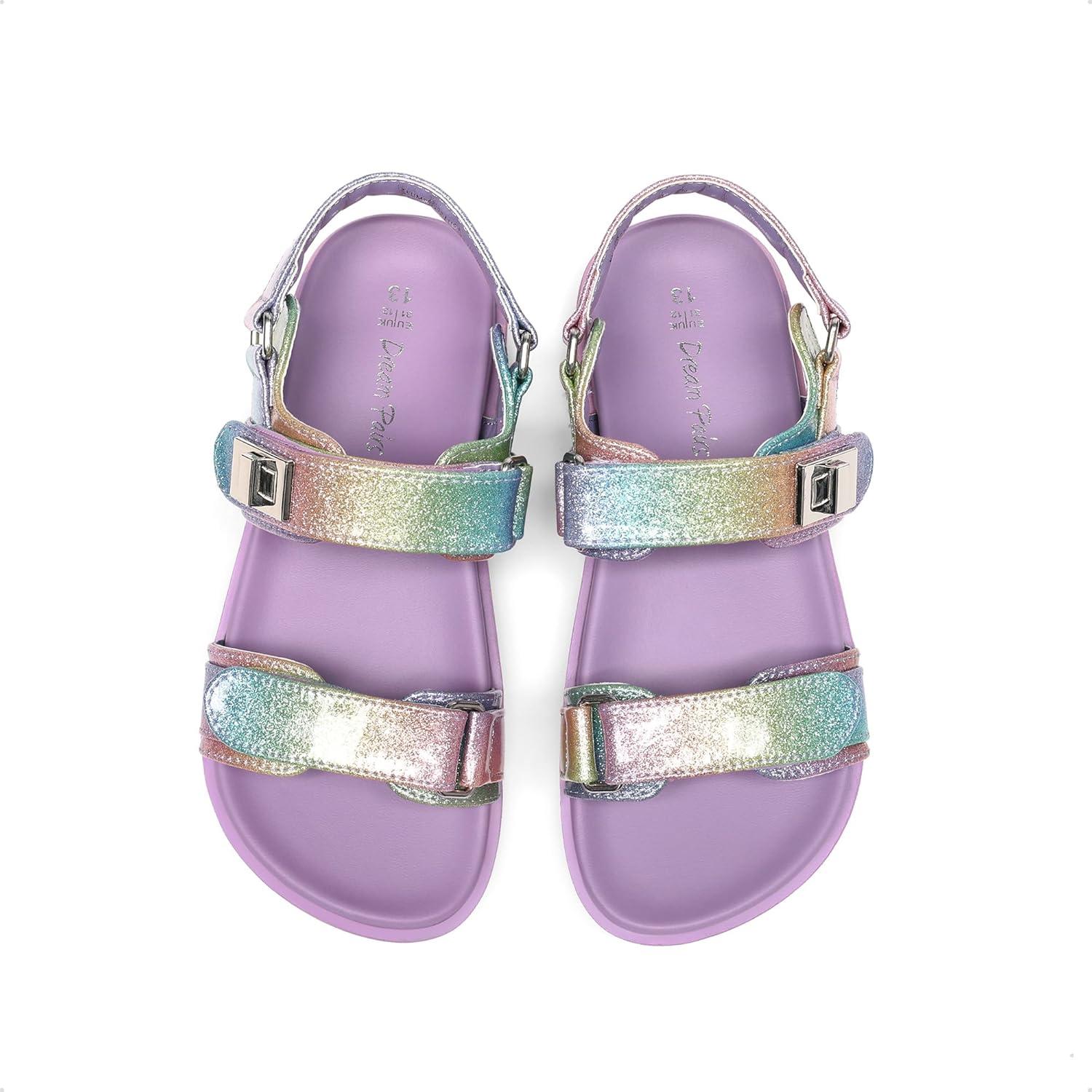 imageDREAM PAIRS Girls Sandals Casual Open Toe Two Adjustable Strapped Sandals with Hook and Loop for Little KidBig KidRainbow